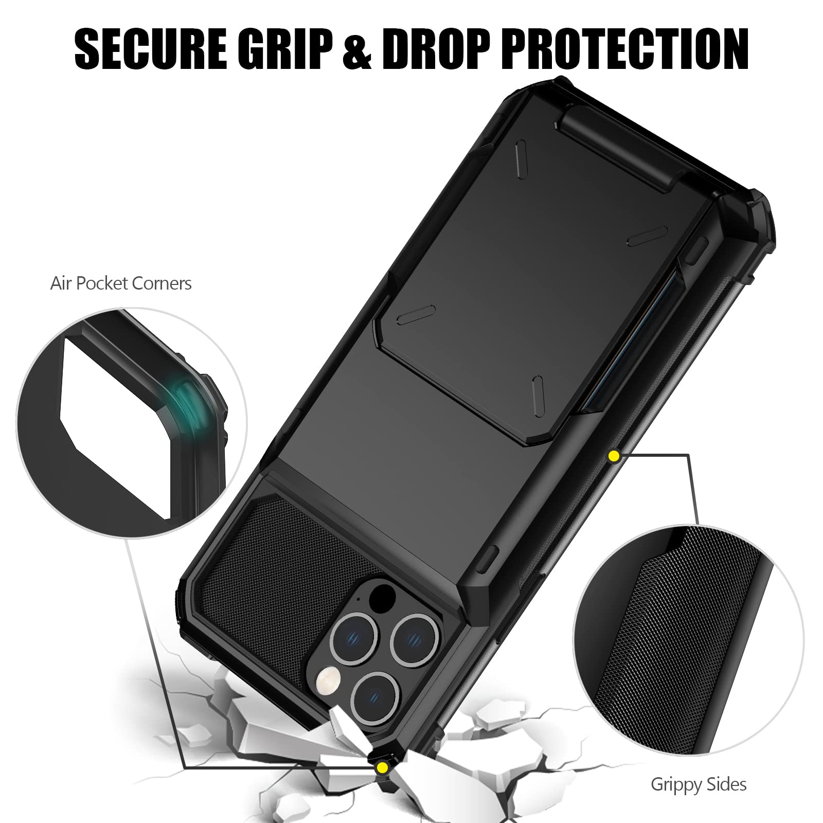 Nvollnoe For Iphone 12/12 Pro Case With Card Holder[Store 5 Cards] Dual Layer Heavy Duty Shockproof Iphone 12 Wallet Case With H