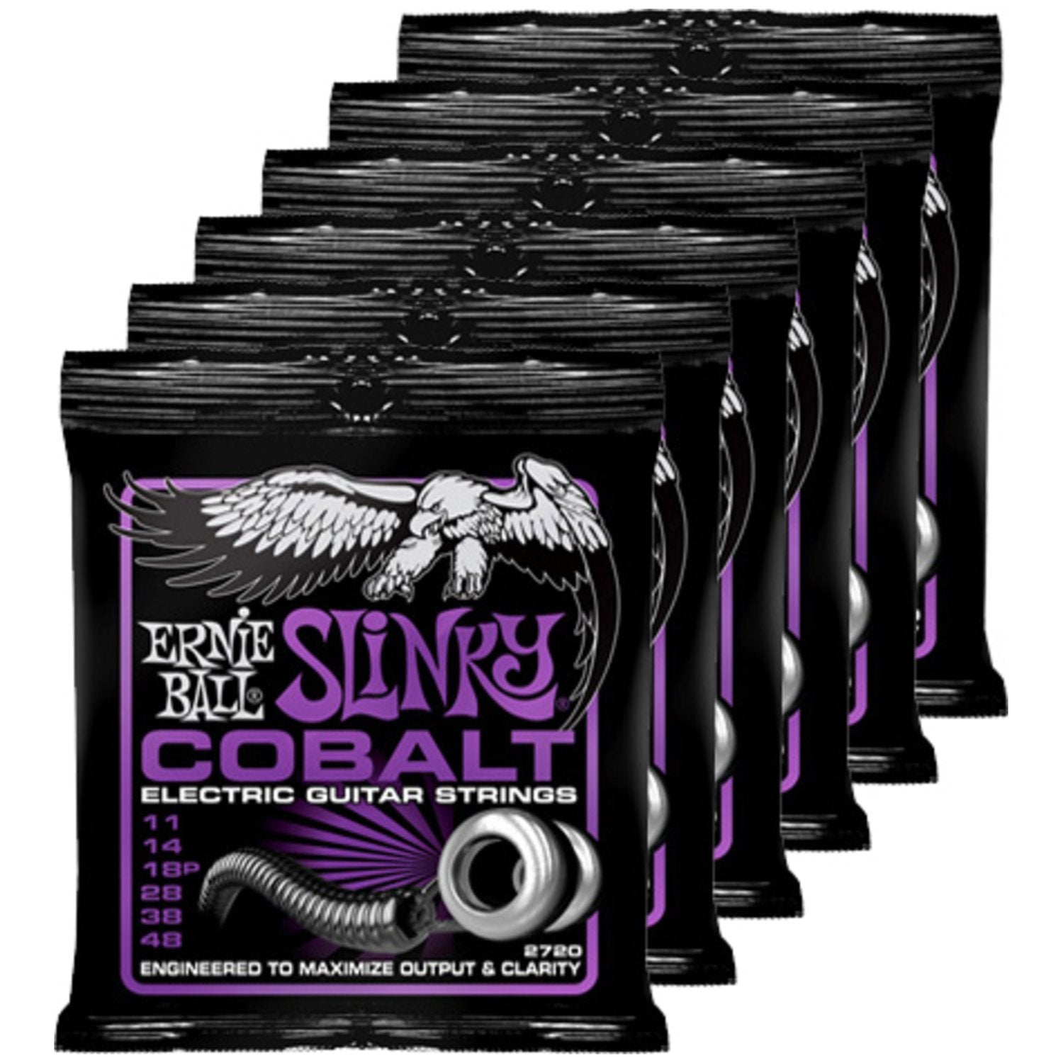 6 Sets Of Ernie Ball Cobalt 2720 Power Slinky .011 .048 Guitar Strings