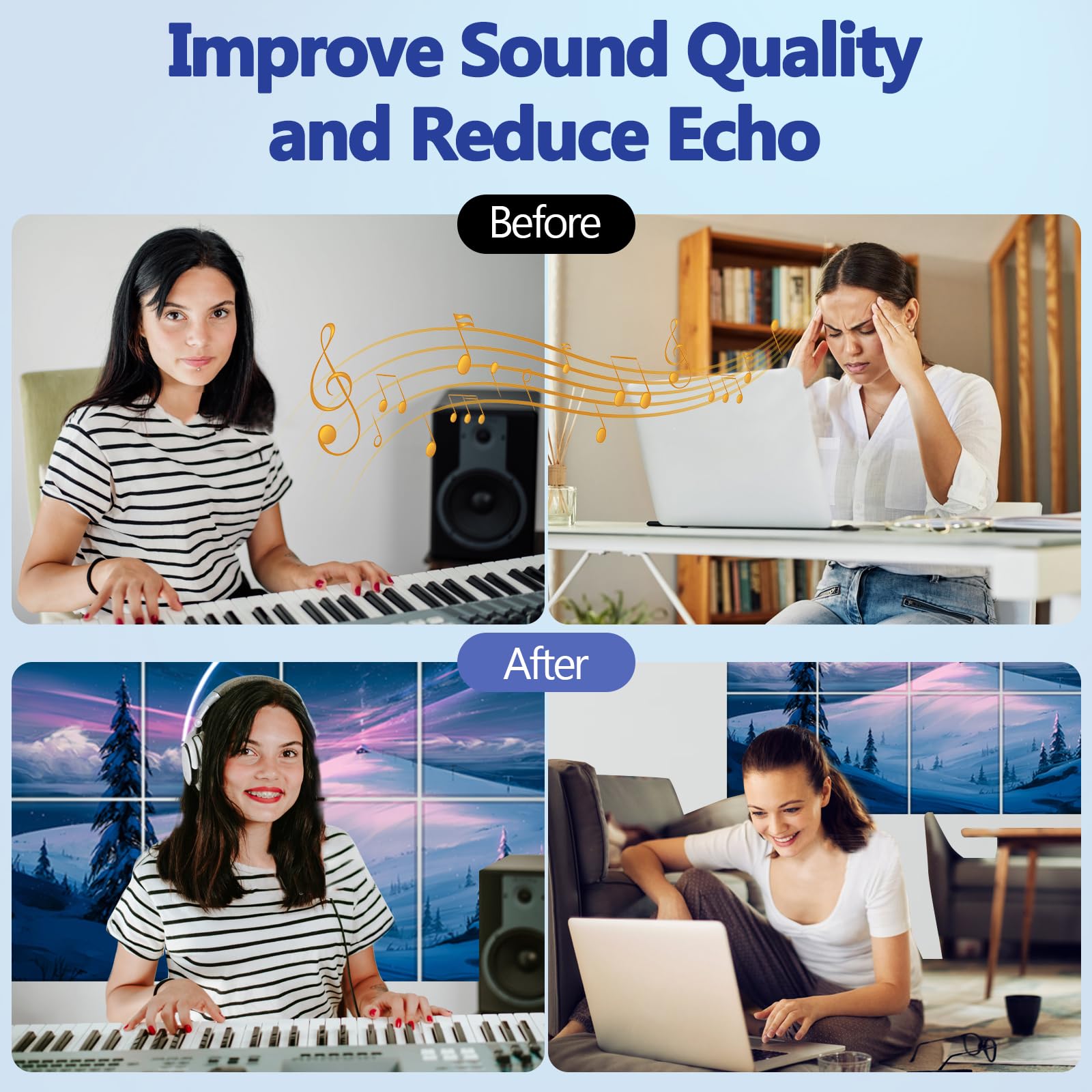 Bubos 8 Pack Art Acoustic Panels Self Adhesive Soundproof Wall Panels,48X32Inches Sound Absorbing Panels,Decorative Acoustical W