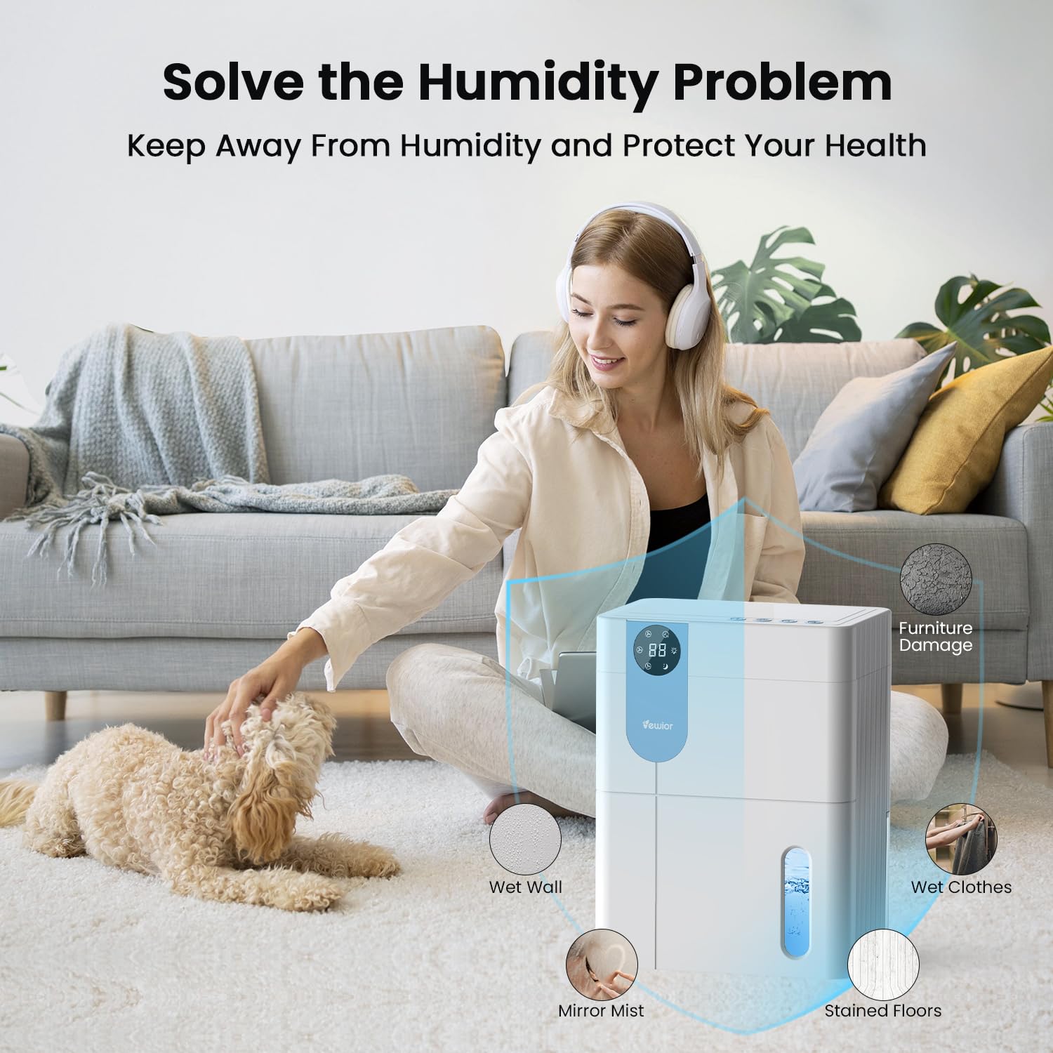 Dehumidifier, Vewior 152 Oz Dehumidifiers For Home, Quiet Dehumidifier For Basement With Large Water Tank, Dehumidifiers For Bat