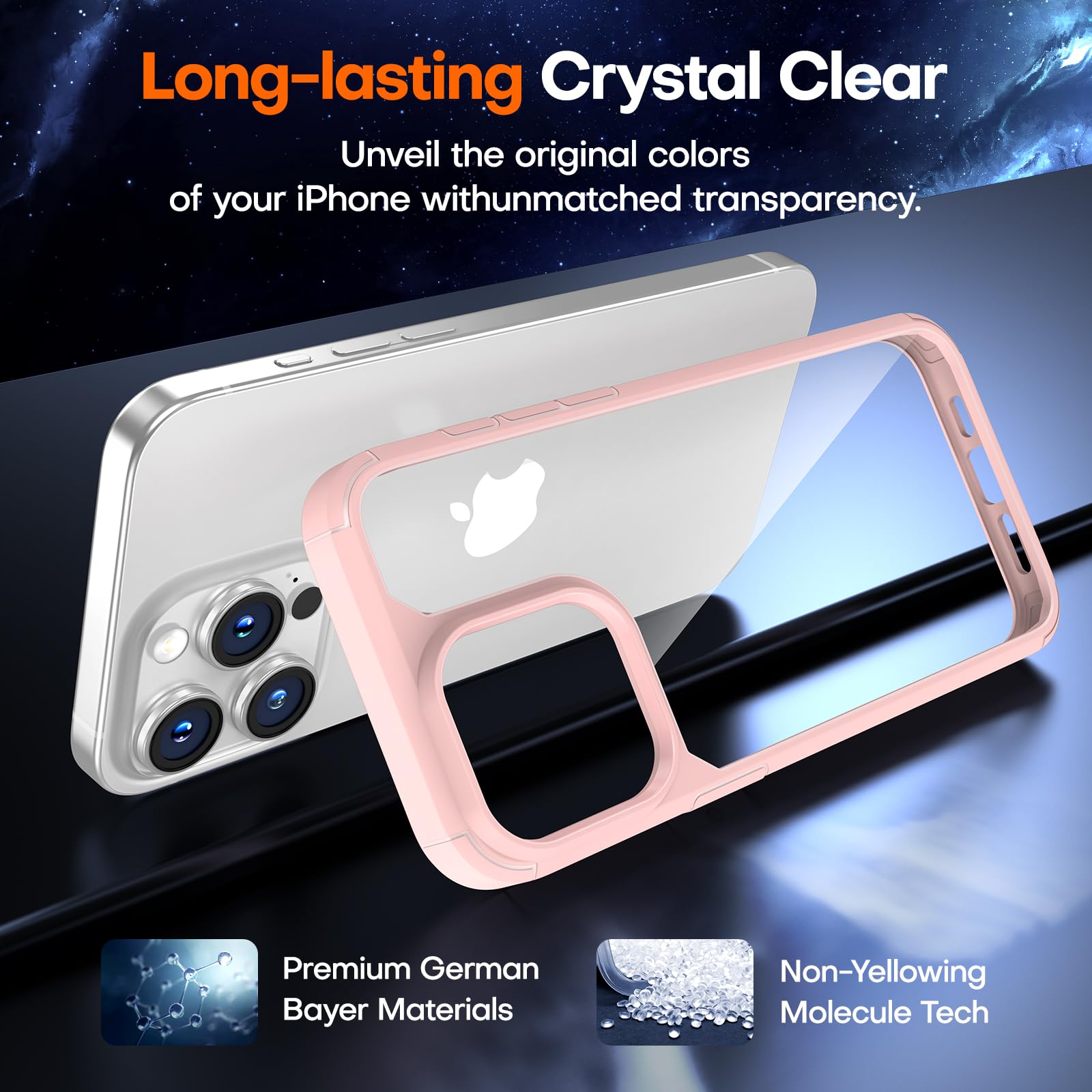 Tauri 3 In 1 For Iphone 15 Pro Case Pink, [Not Yellowing] With 2X Screen Protector [Military Grade Drop Protection] Slim Shockpr