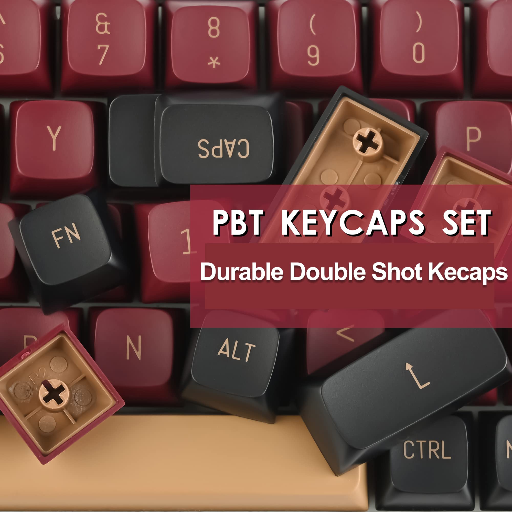 Fogruaden Pbt Red Samurai Keycaps, 160 Keycap Set Double Shot Keycaps, Csa Profile, Custom Keycaps For Cherry Gateron Mx Switche