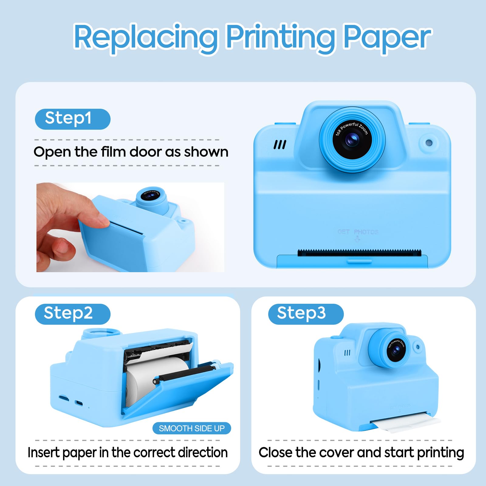 Instant Camera For Kids, Kids Instant Print Camera For 3 4 5 6 7 8 9 10 Years Old Girl Christmas Birthday Gifts, Portable Kid To