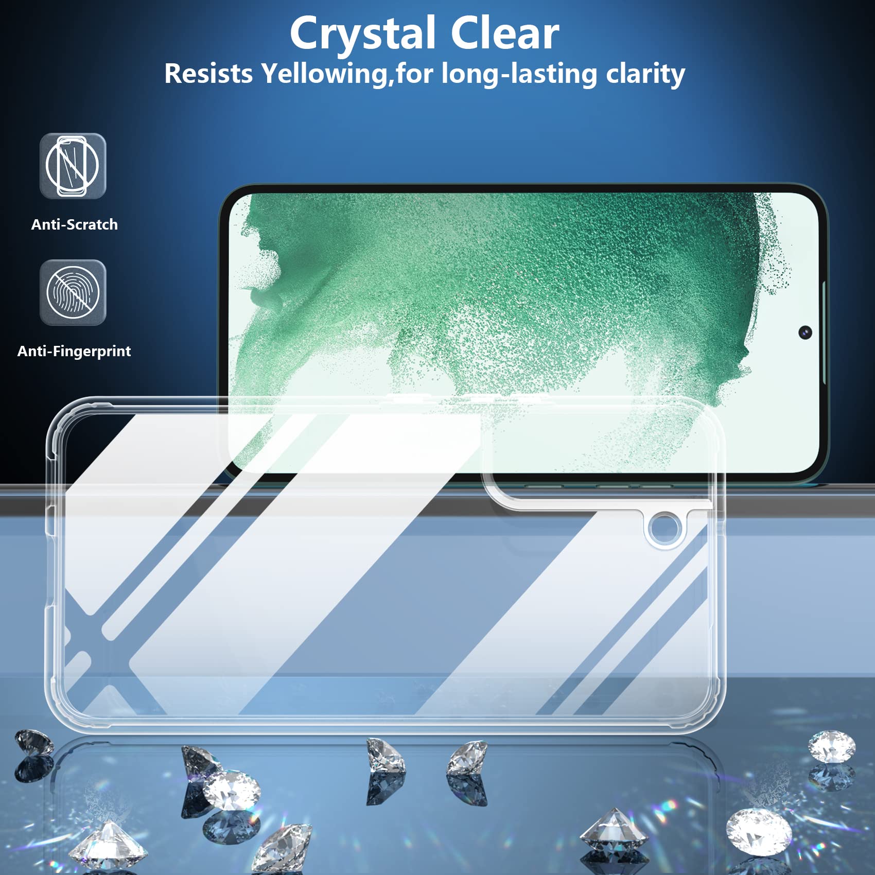 Spidercase For Samsung Galaxy S22 Case, [Crystal Clear Non Yellowing] Non Slip [2 Pack] Tempered Glass Screen Protector+Camera L