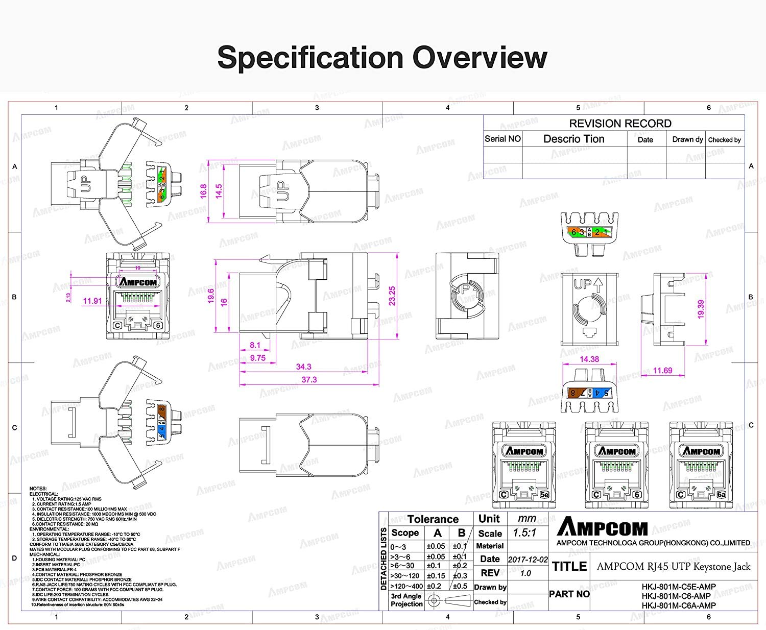 Ampcom Cat6 Keystone Jack Tool Less Rj45 Utp, No Punch Down Tool Required Module Coupler  10 Pack Red