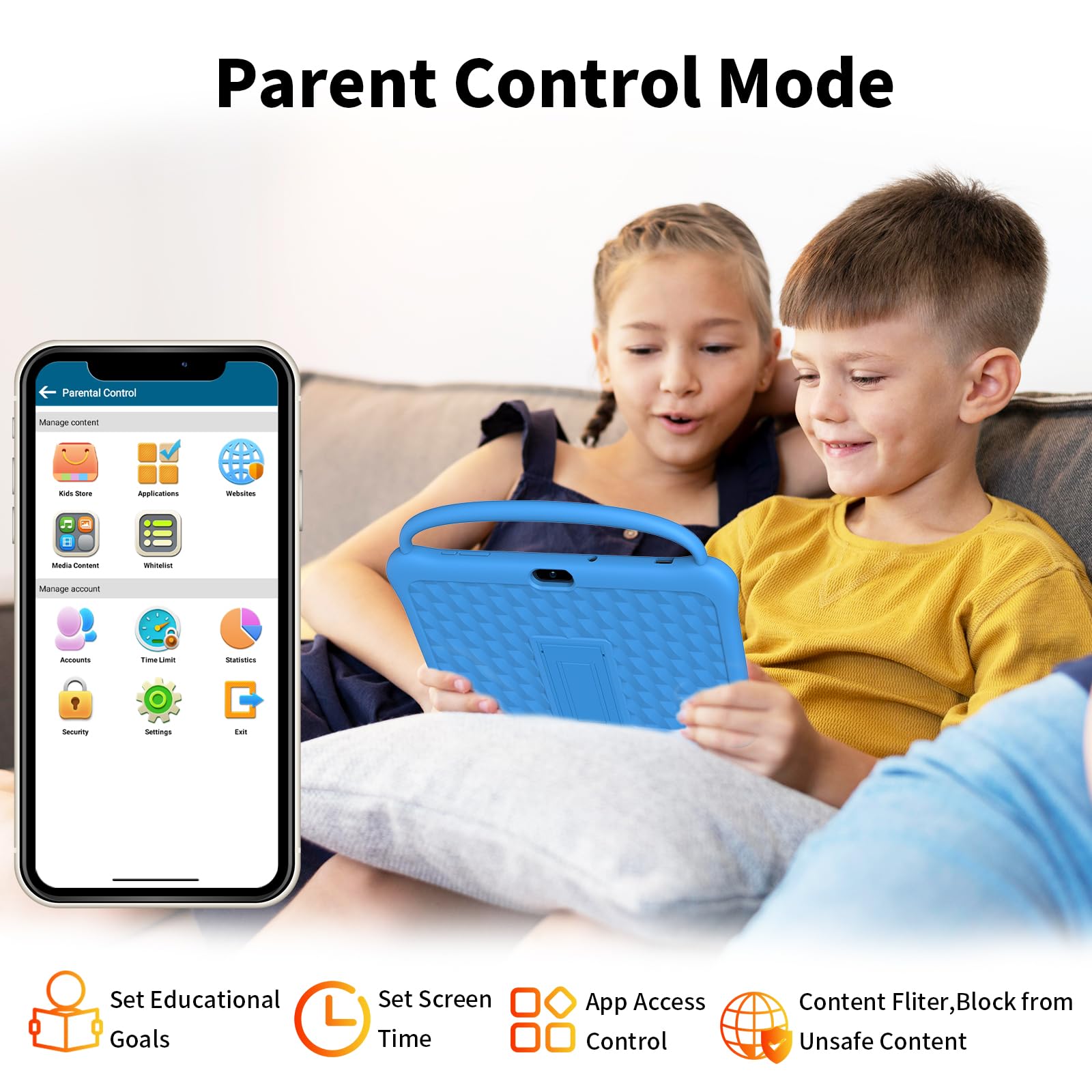 NEWISION 10 Kids Tablet, Android 13, 64GB, HD IPS Display, iWawa, Parental Controls, Educational Games, Bluetooth, Blue