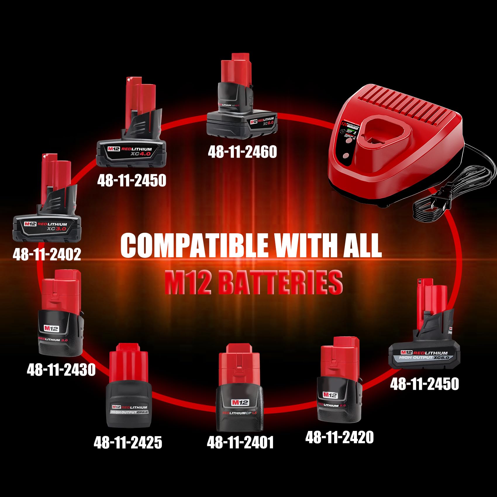 12V Rapid Charger Replacement For Milwaukee M 12 Battery Charger 48 59 2401 48 59 1204, Compatible With Milwaukee 12Volt Battery
