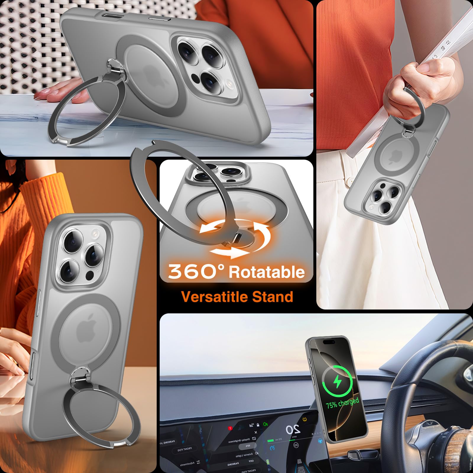 Chicfun 360 O-Ring Magstander For Iphone 16 Pro Max Case With Magnetic Kickstand Ring Holder [Compatible With Magsafe][360Rotate