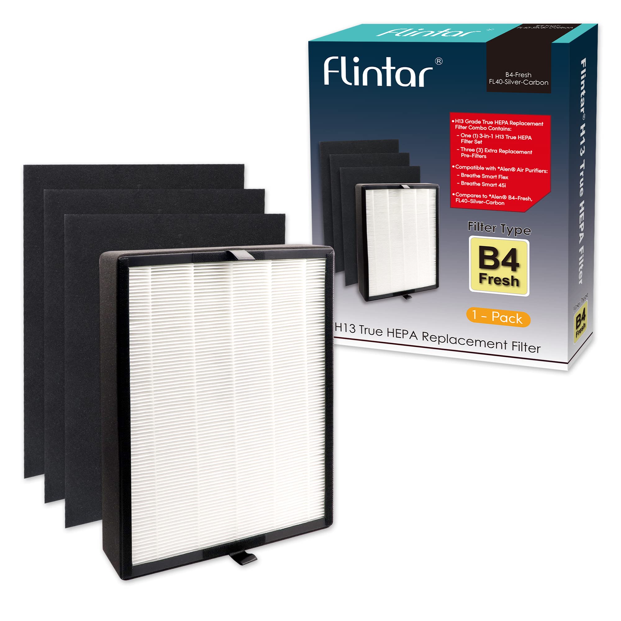 Flintar True Hepa Replacement Filter, Compatible With Alen Breathesmart Flex And 45I Air Purifier, H13 Grade True Hepa, Plus 3 R