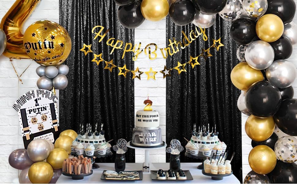 Black Sequin Backdrop Curtains 6 Pieces 2Ftx8Ft Shimmer Birthday Wedding Photograph Baby Shower Decoration Backdrop Fabric For C