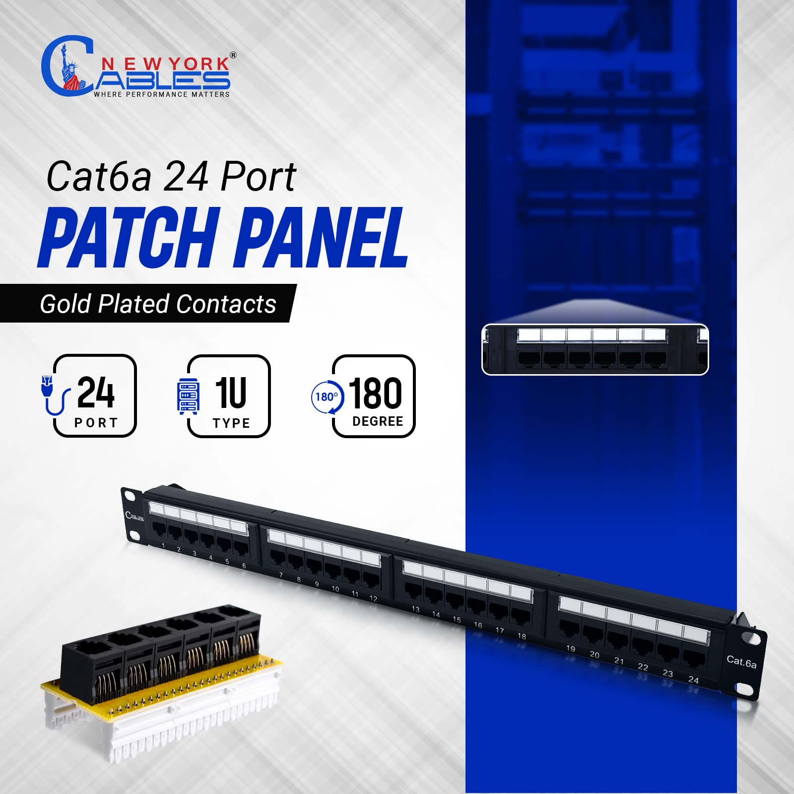 Newyork Cables   24 Port Cat6A, Cat6 Patch Panel, High Speed 10 Gbit/S (24 Port)