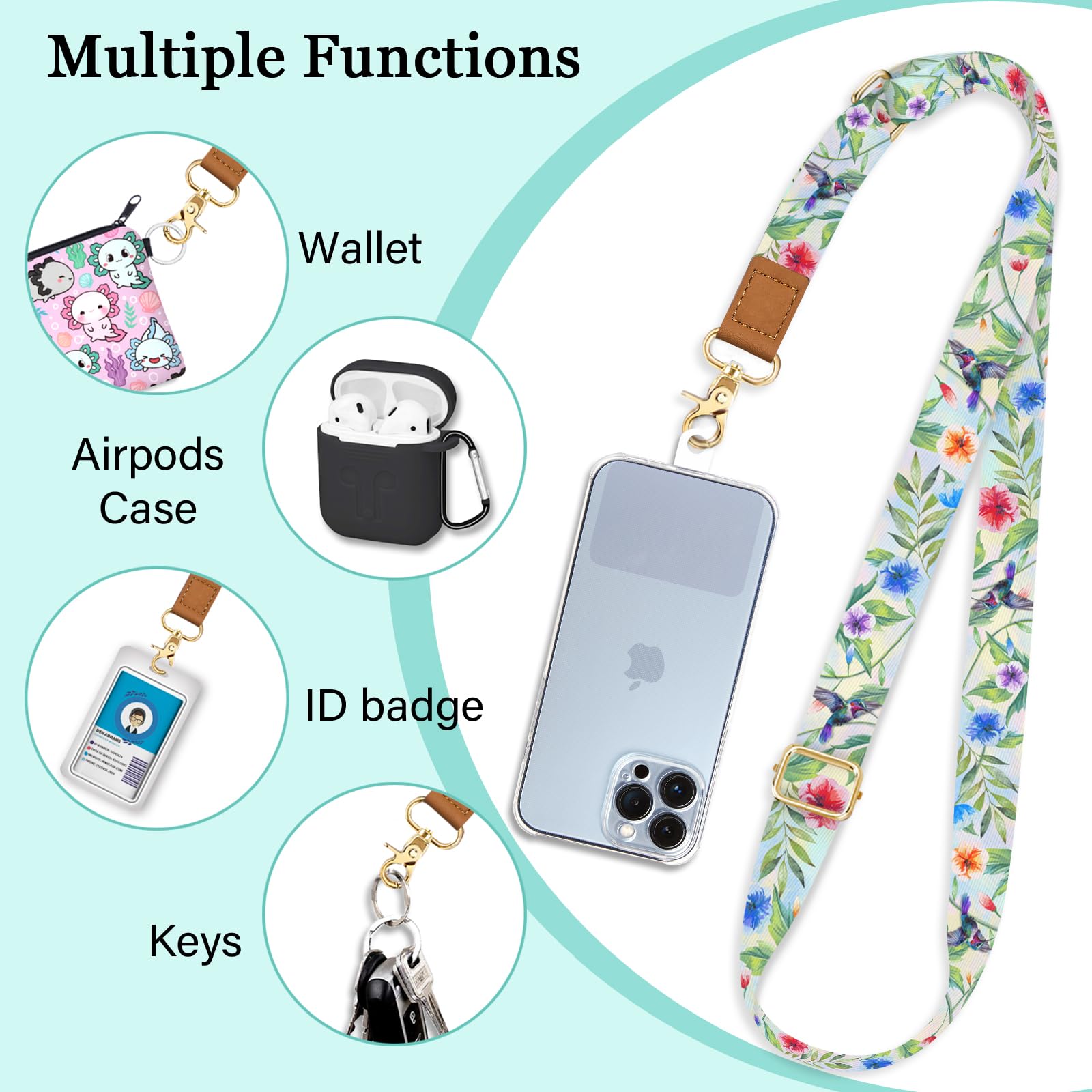 Piefly Phone Lanyard Crossbody Wrist Strap, Hummingbird Cell Phone Lanyards For Around The Neck Wristlet Shoulder, Adjustable Fl