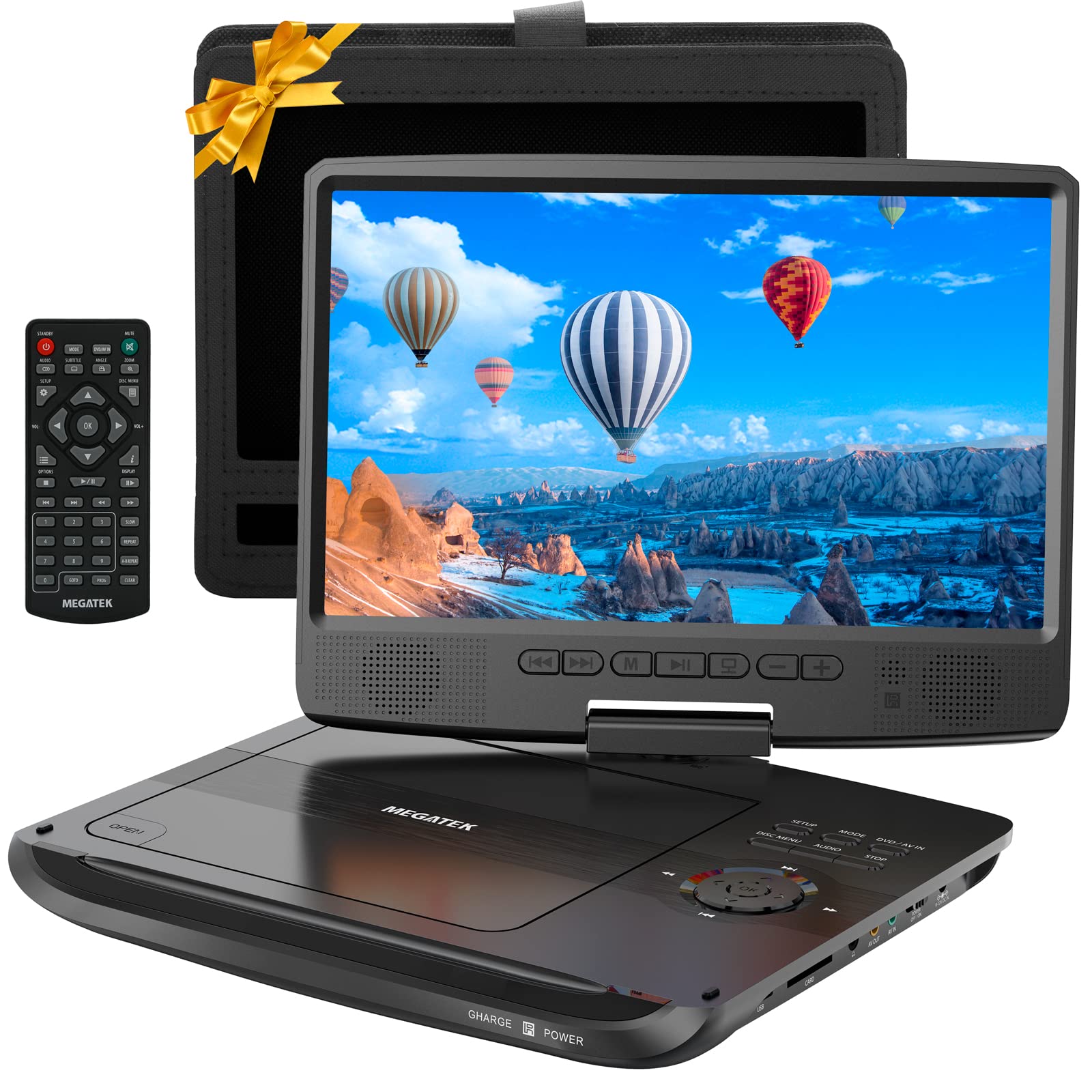 Megatek 12.5'' Portable Dvd Player With 10.5'' Hd Swivel Screen, Upgraded 6 Hour Rechargeable Battery, Play Cd/Dvd/Usb/Sd Card,
