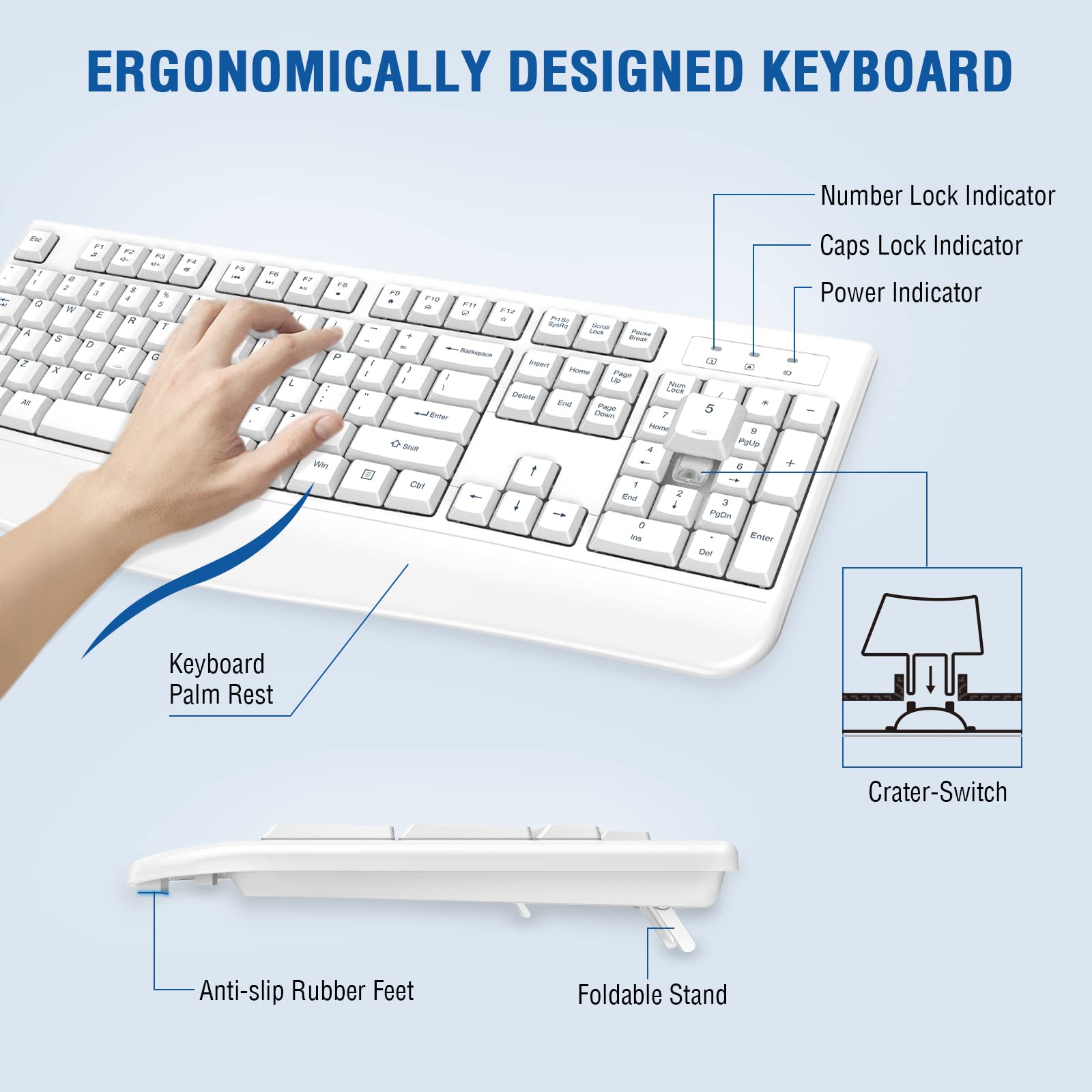 Wireless Keyboard And Mouse Combo, Edjo Full Sized Ergonomic Computer Keyboard With Wrist Rest And 3 Level Dpi Adjustable Wirele
