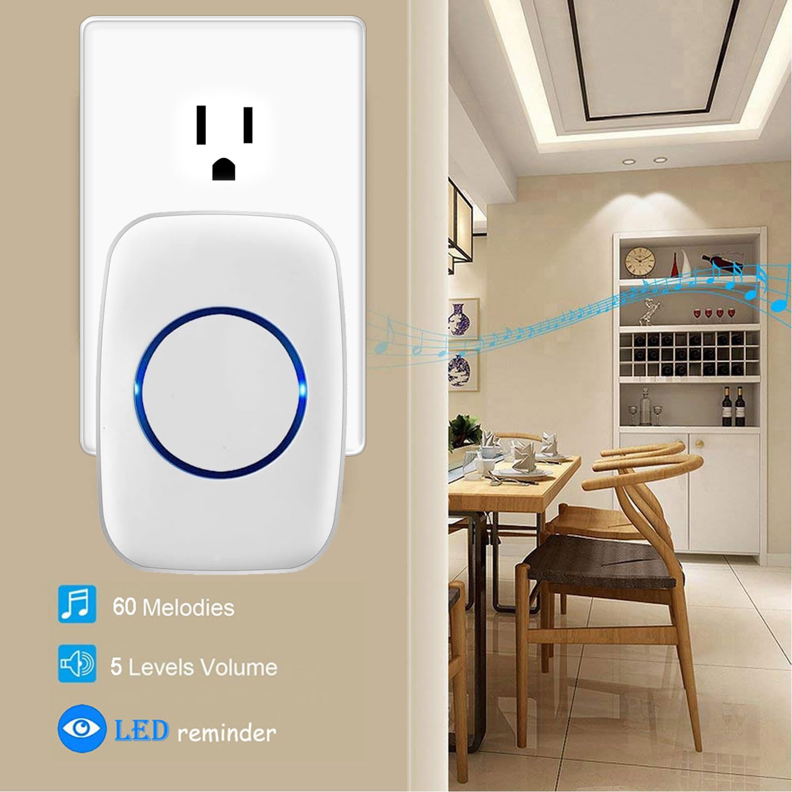Door Chime When Door Opens, Fullhouse Door Sensor Wireless Entry Alarm With 1000Ft Range, 60 Chimes And 5 Volume Levels For Busi
