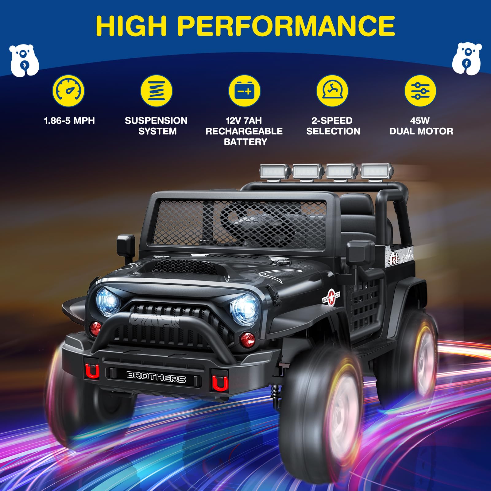 Ligiant L8 Ride On Car, 12V Kids Electric Car W/Remote Control, 2 Seater, Spring Suspension, Bluetooth Speaker, Multi Music Mode