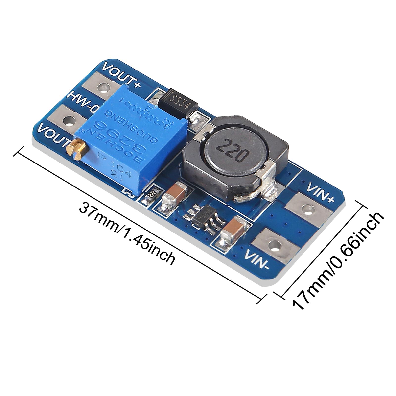 Aitrip 10Pcs Mt3608 Dc Dc Boost Converter 2A Adjustable Step Up Module Voltage Regulator Board Input Voltage 2V 24V To 5V 28V Ou