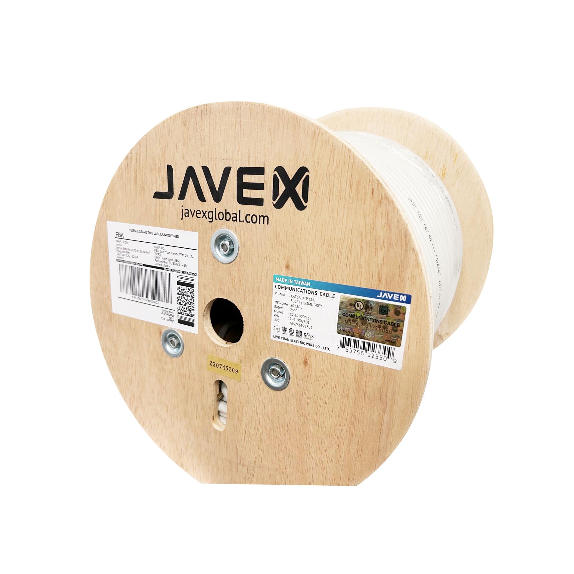Javex 23Awg Cat6 Ul Certified [1000 Feet] Solid Bare Copper 600Mhz, Poe++ Up To 100W, Etl Listed, Taa Compliant, Made In Taiwan, Utp Ethernet Bulk Cable, Blue