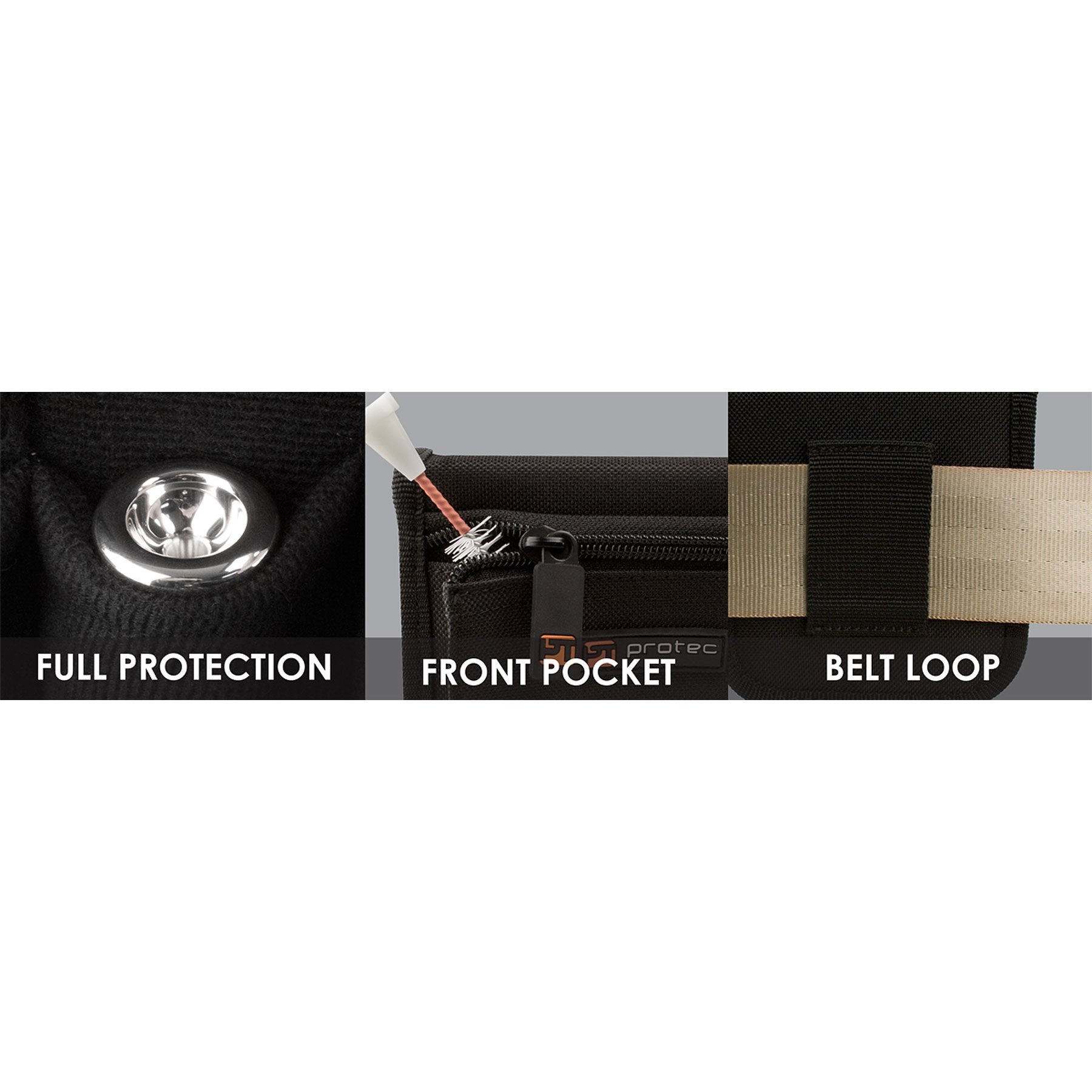 Pro Tec Protec Trumpet/Small Brass Multiple (2 Piece) Nylon Mouthpiece Pouch With Zipper Closure, Model A220Zip,Black