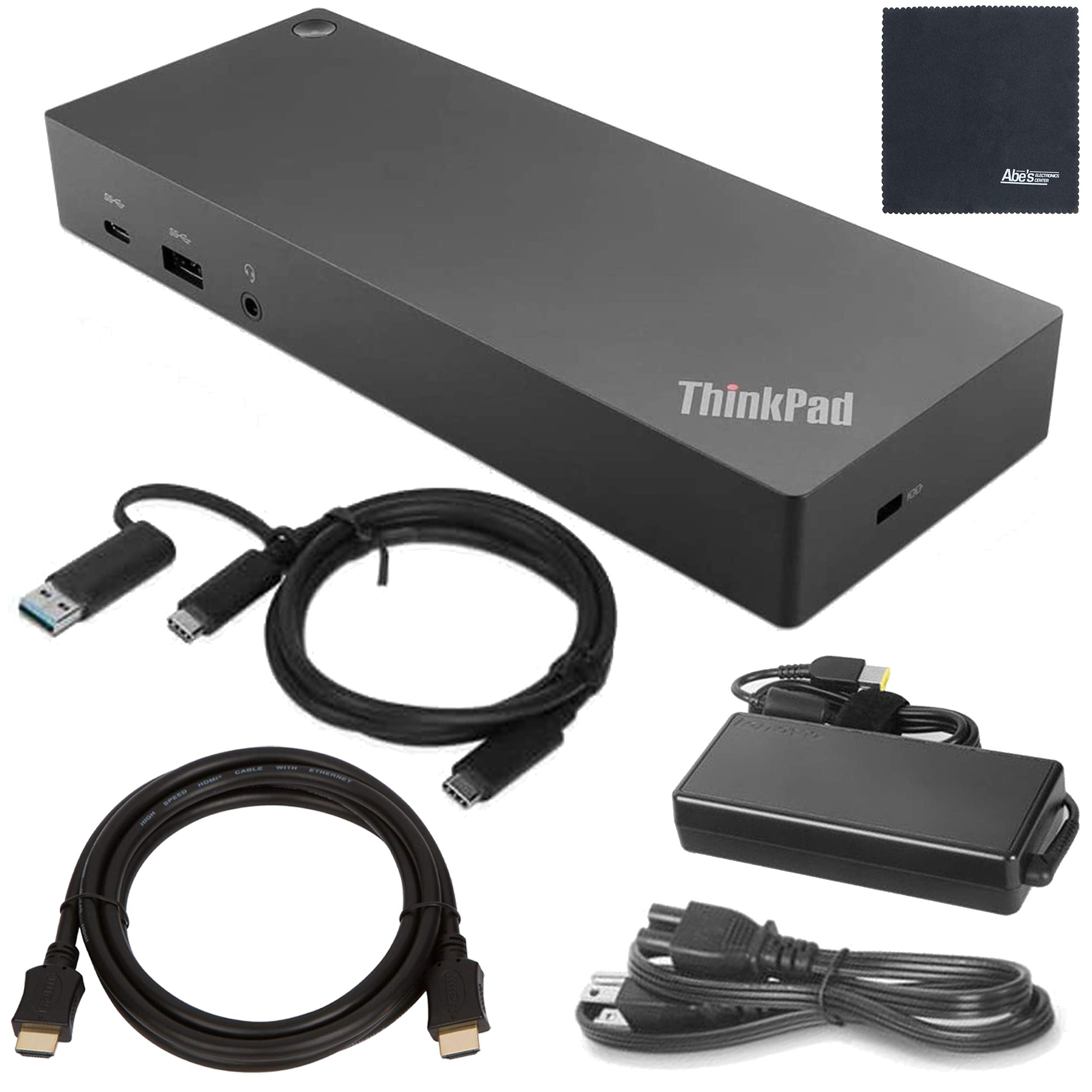 Lenovo ThinkPad Hybrid USB-C with USB-A Dock US (40AF0135US) with USB Type-A Adapter + ZoomSpeed HDMI Cable (with Ethernet) + St