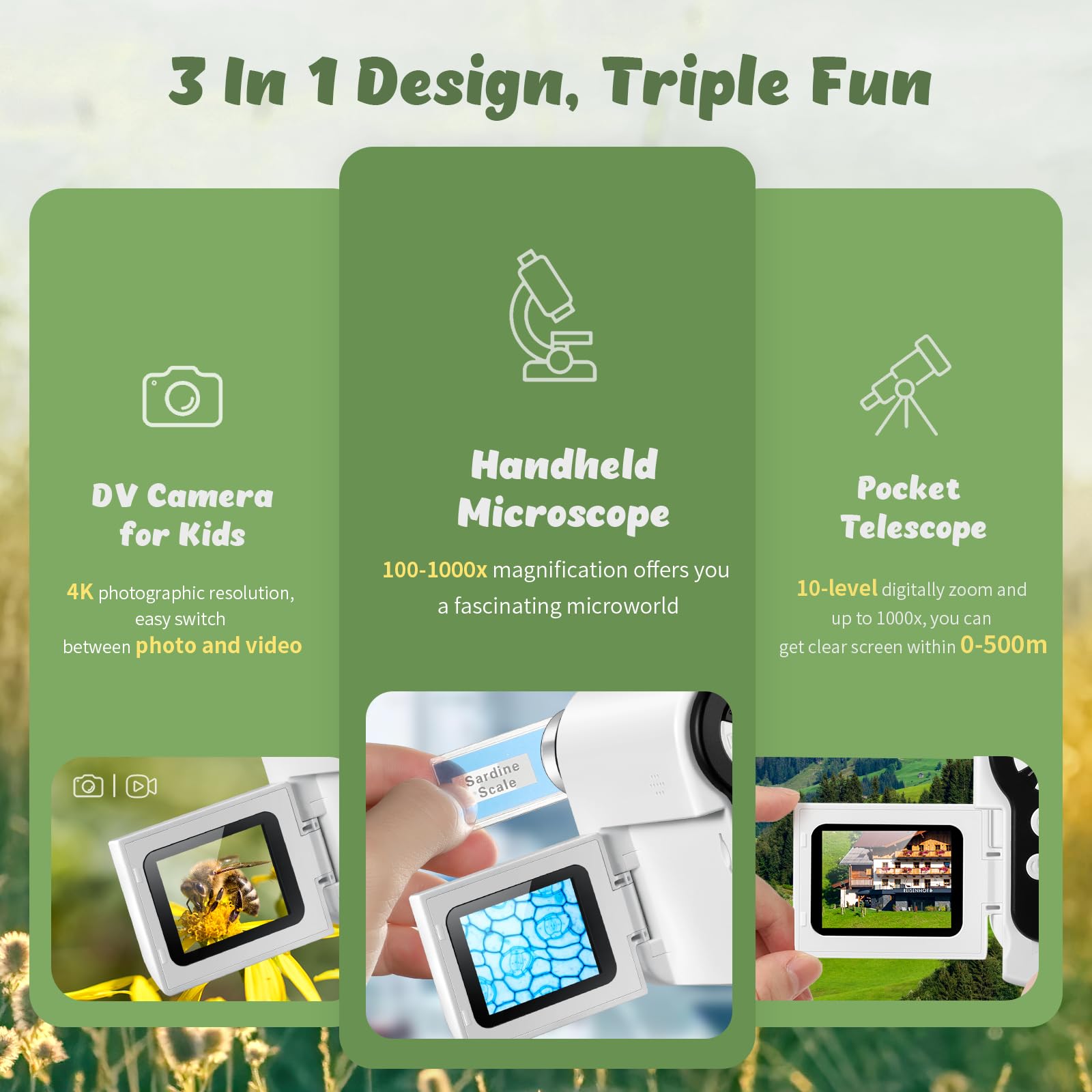 Handheld Microscope For Kids, 1000X Pocket Microscope Camera With 6 Adjustable Led Lights, 2'' Lcd Screen Portable Microscope Us