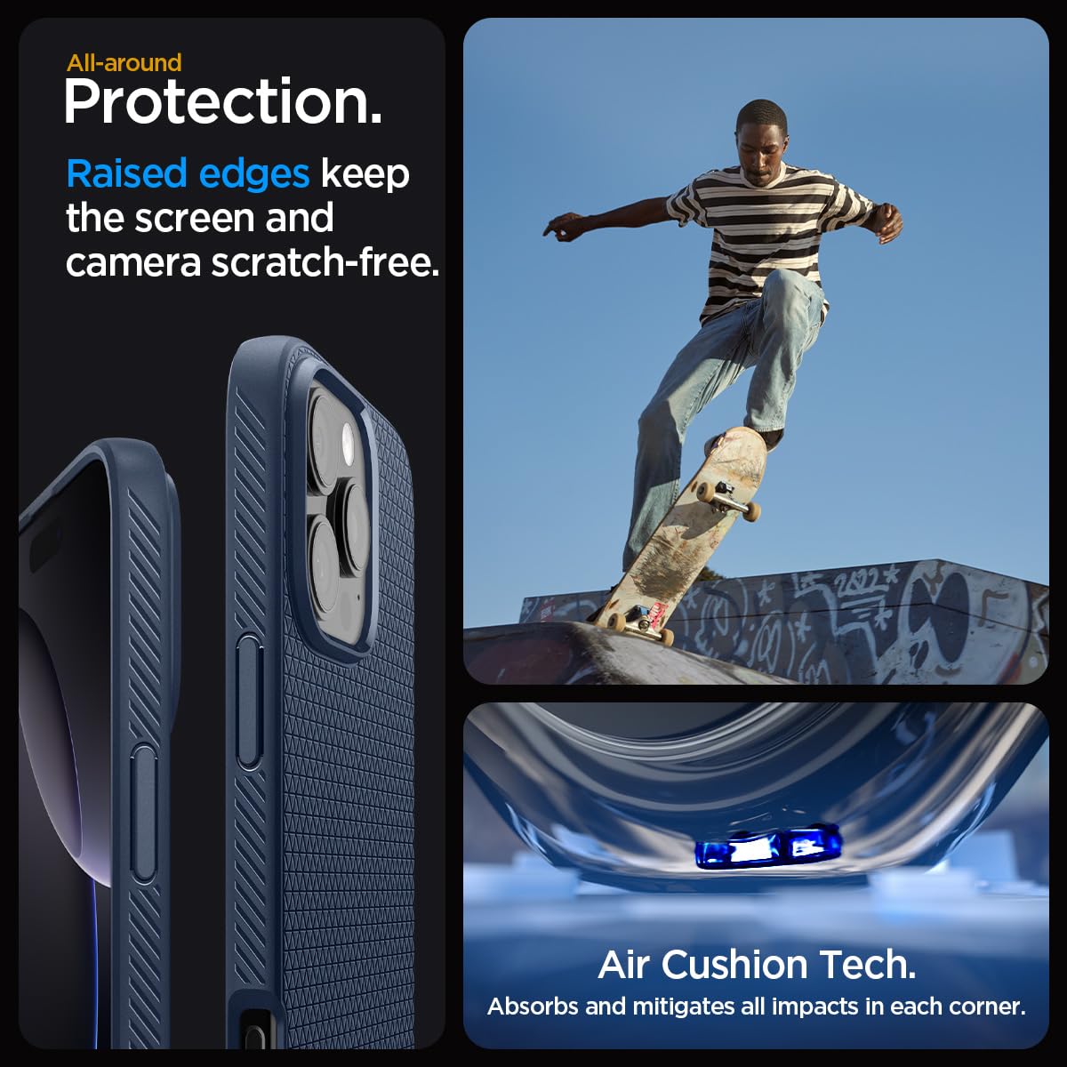 Spigen Liquid Air Designed For Iphone 16 Pro Max Case [Not Compatible With Magsafe], [Military Grade Protection]   Navy Blue