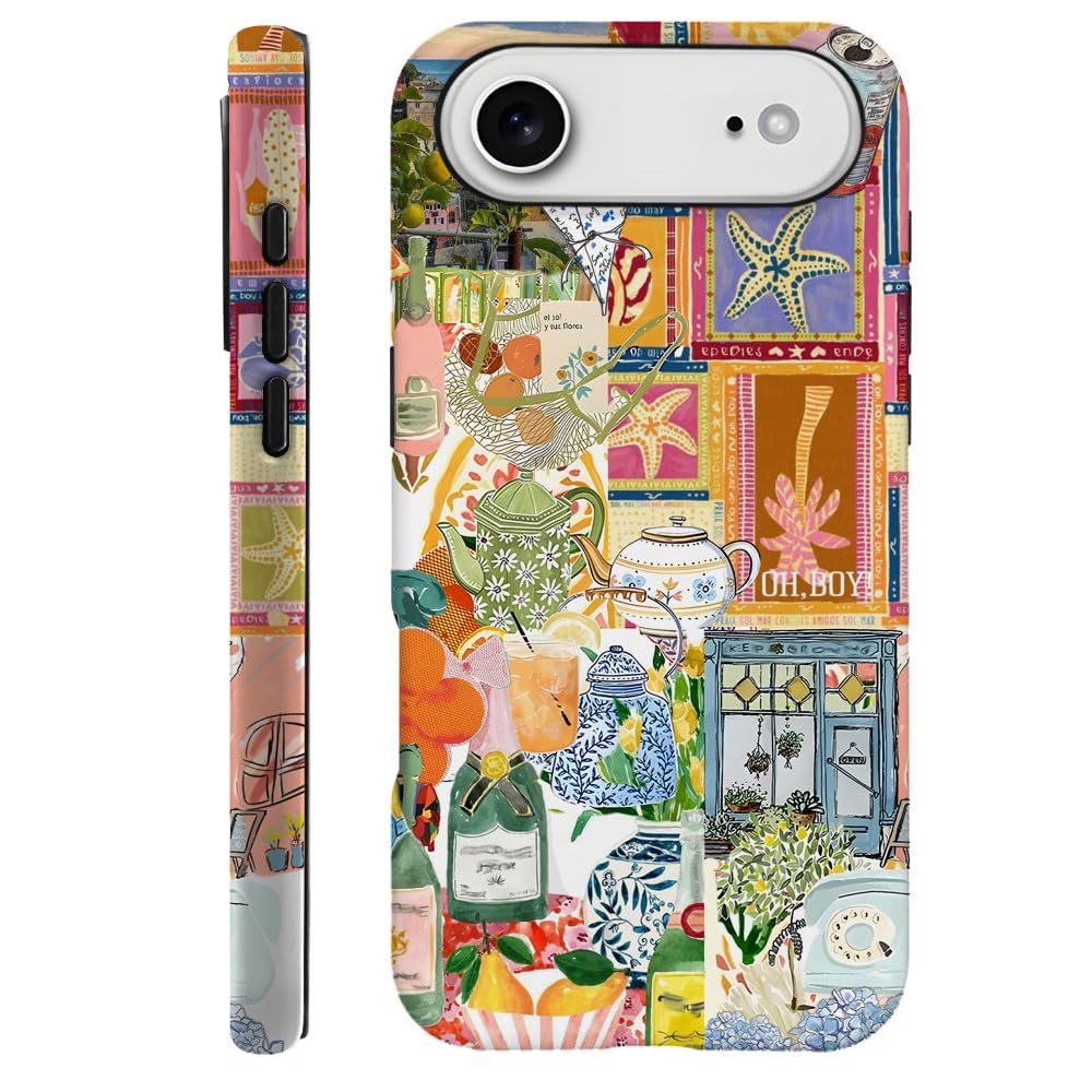 Compatible with iPhone 17 Air,Durable & Shockproof Phone Case Cover Design - Vintage Botanical Teapot Collage Floral