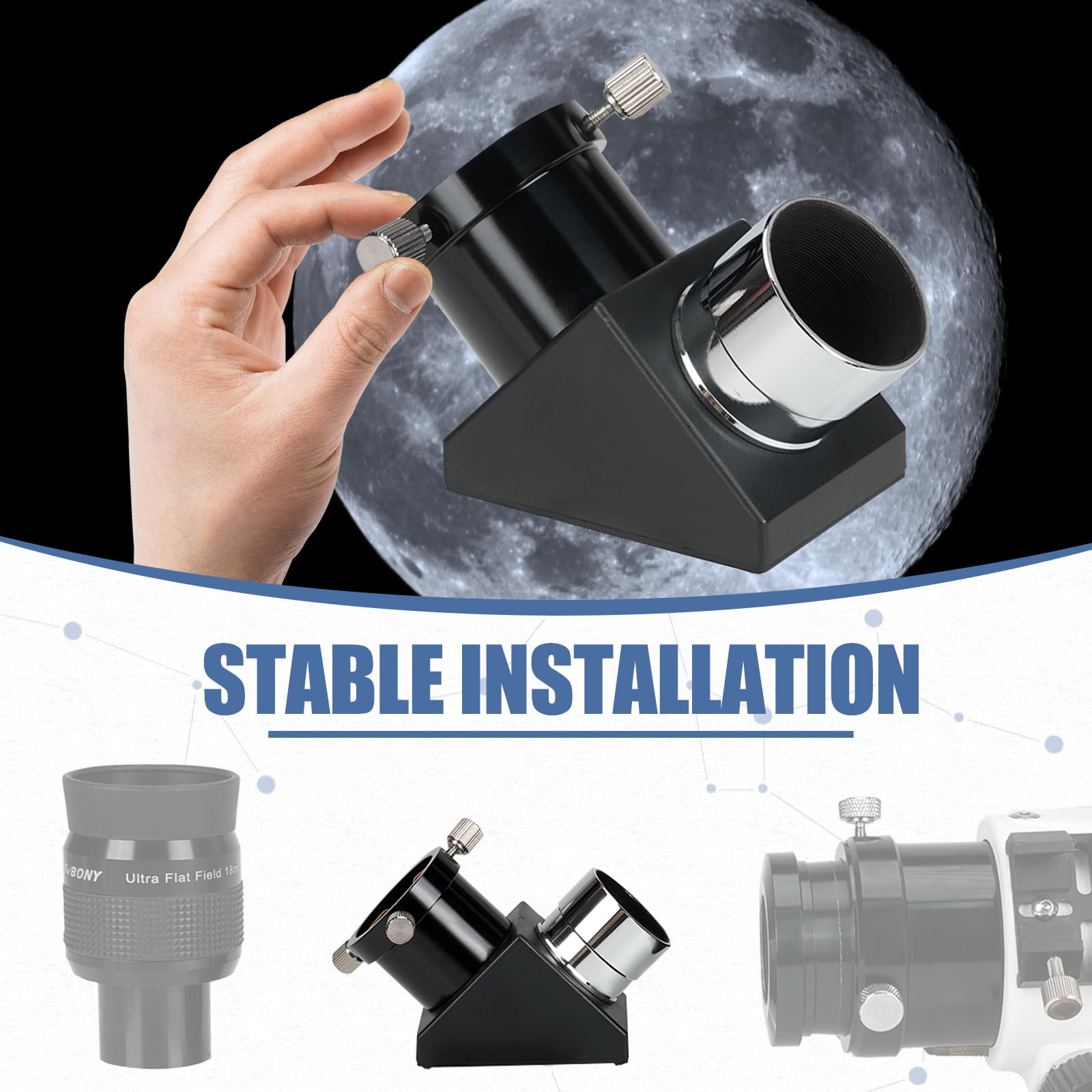 Svbony Sv221 90 Degree Diagonal Mirror, Telescope Diagonal 1.25 Inches With Brass Compression Rings, Telescope Accessory For Ref