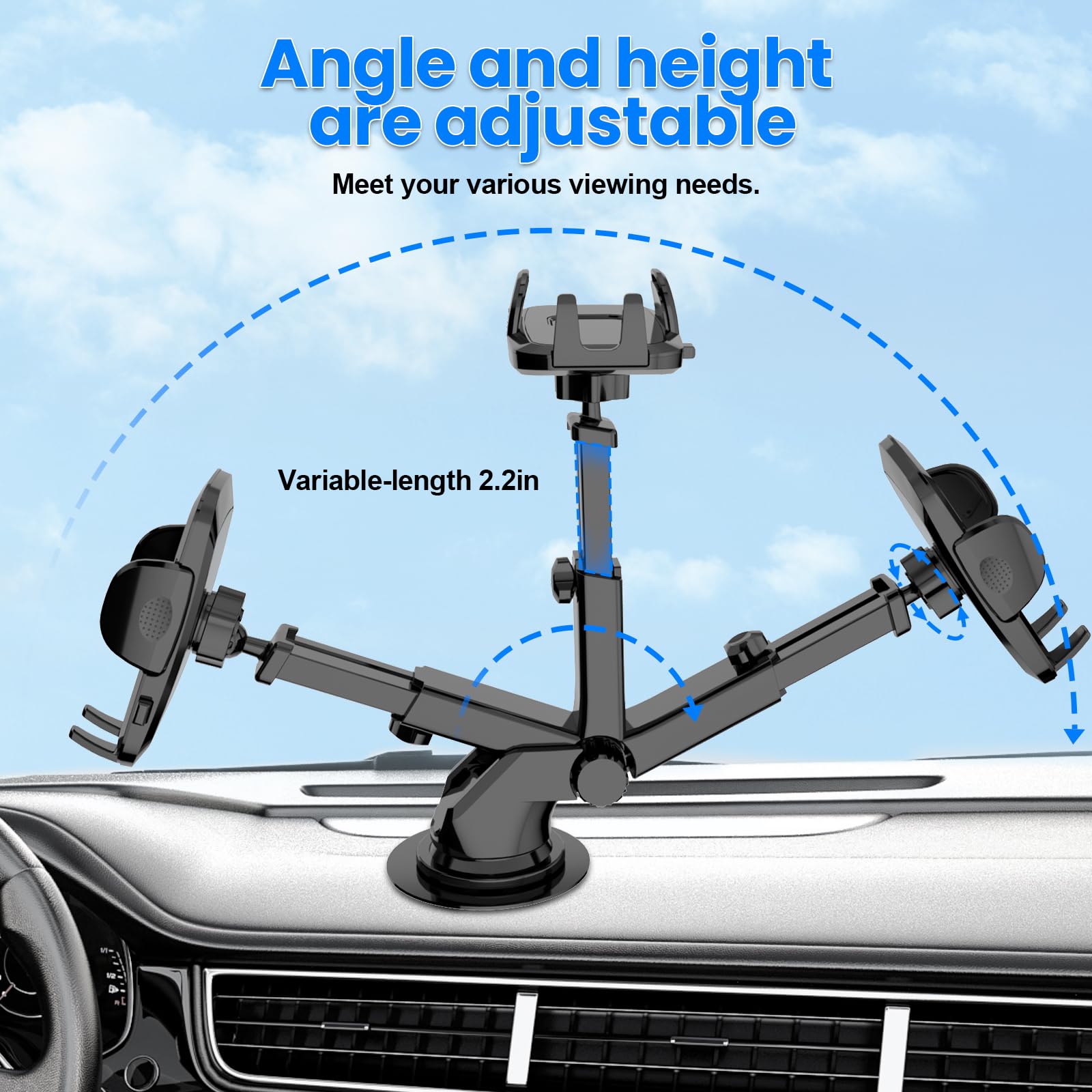 Tapmei Car Phone Holder [Military-Grade Suction Cup] Phone Mount For Car Windshield Dashboard Compatible With Iphone 16 Pro Max
