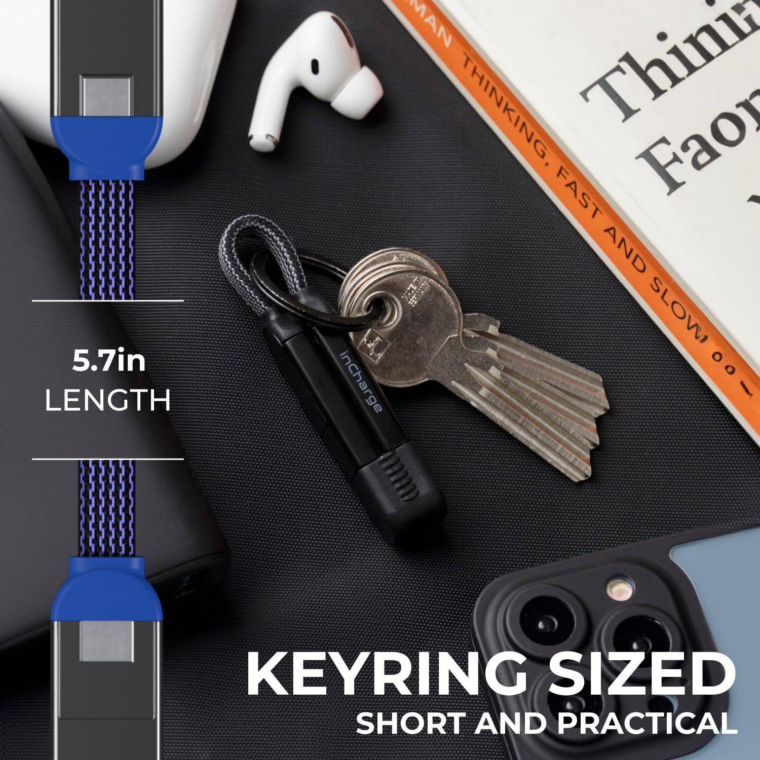 Rolling Square, Incharge X, Multi Charging Cable, Portable Keychain 6 In 1 With 100W Ultra Fast Charging Power, Sapphire Blue, M