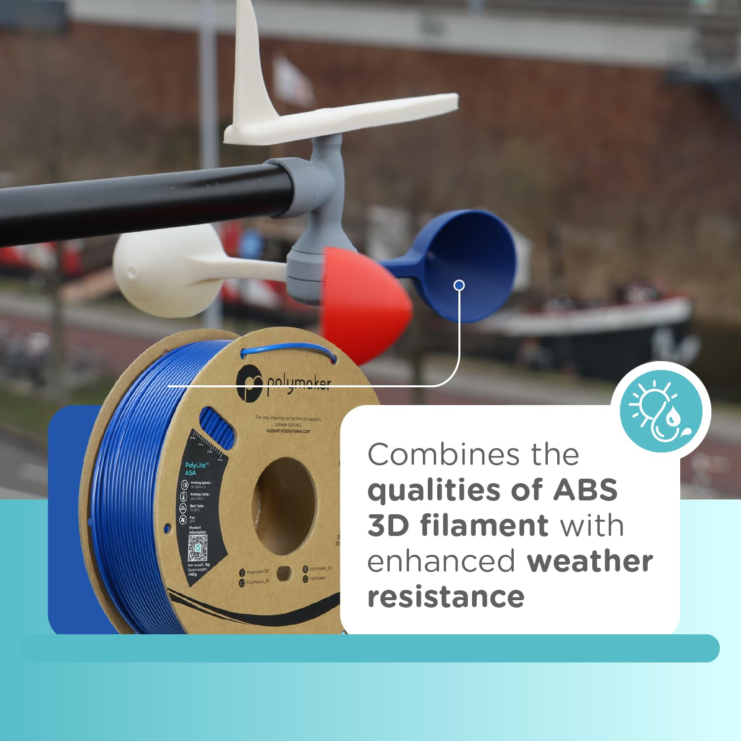 Polymaker Asa Filament 1.75Mm Blue, 1Kg Asa 3D Printer Filament, Heat & Weather Resistant   Asa 3D Filament Perfect For Printing