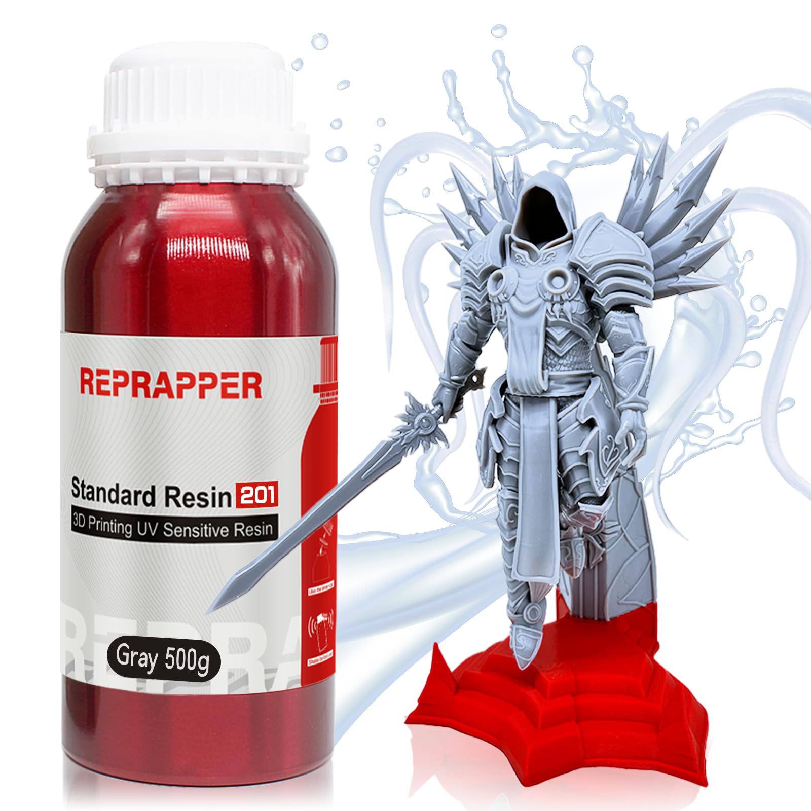 Reprapper Gray 3D Printer Resin, 405Nm Fast Uv Curing Standard Resin, 3D Printing Resin Photopolymer Resin For Lcd Printer, Grey