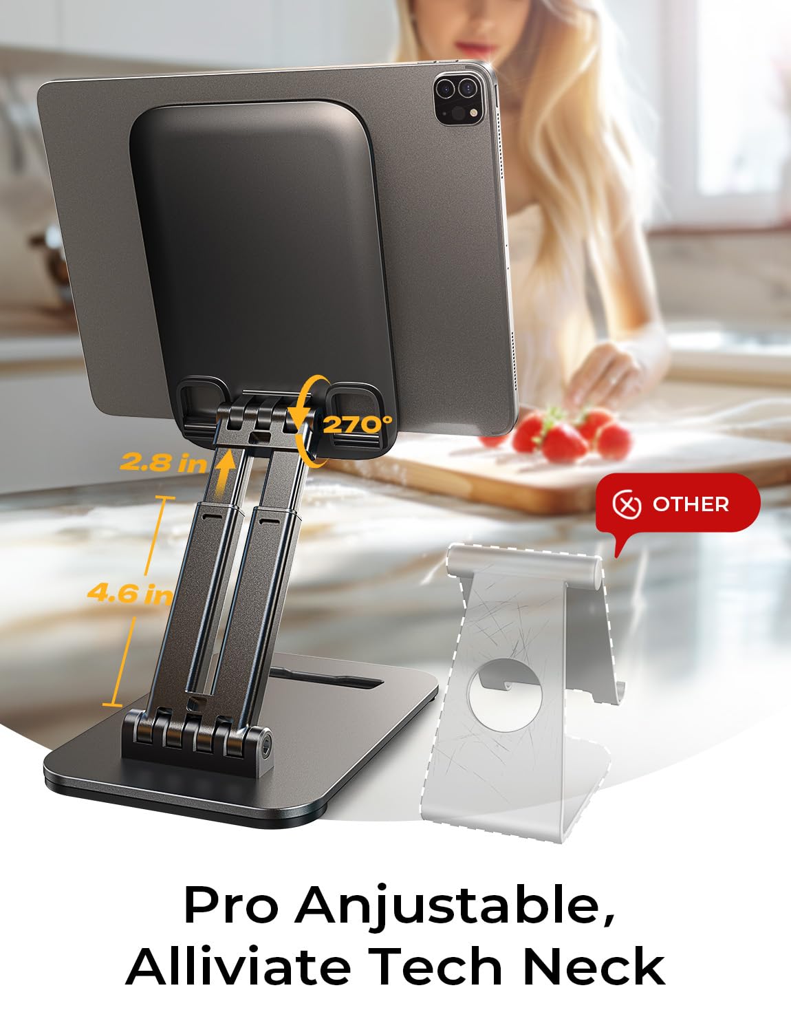 Lisen Tablet Stand For Ipad Stand Holder Desk, Foldable Ipad Pro Holder Portable Monitor Stand, Computer Office Desk Accessories