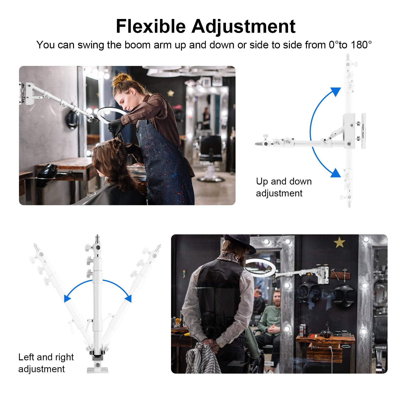 Selens Wall Mount Ring Light 39.37''/100Cm With 180 Swivel Boom Arm For Beauty Salons, Barber, Tattoo, Live Streaming, Recording