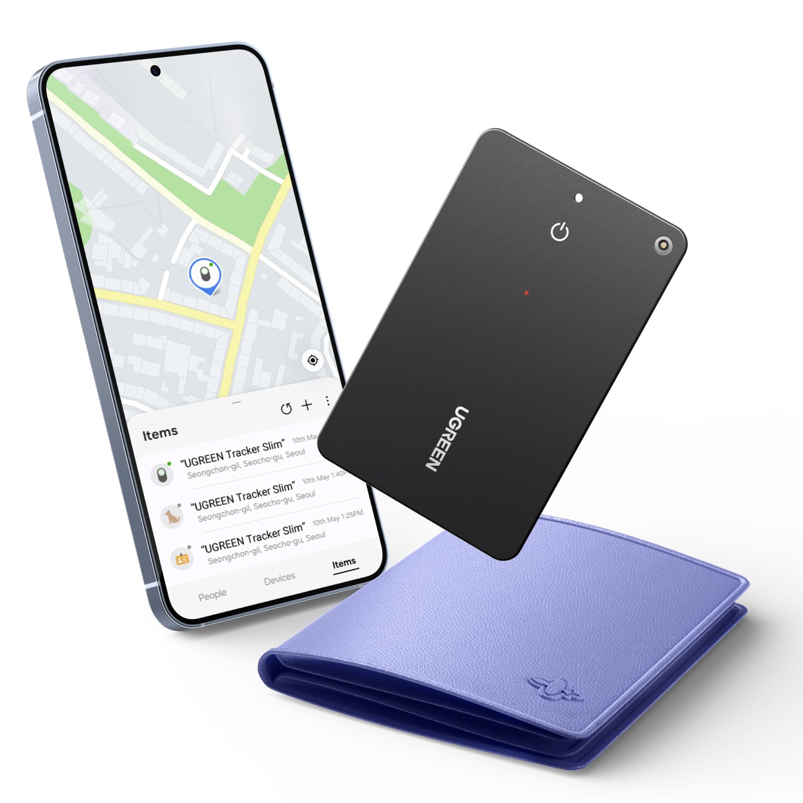 UGREEN FineTrack Slim S (Samsung Only) Wallet Tracker Card, 1-Year Rechargeable Bluetooth Tracker Card Finder Work with Samsung 