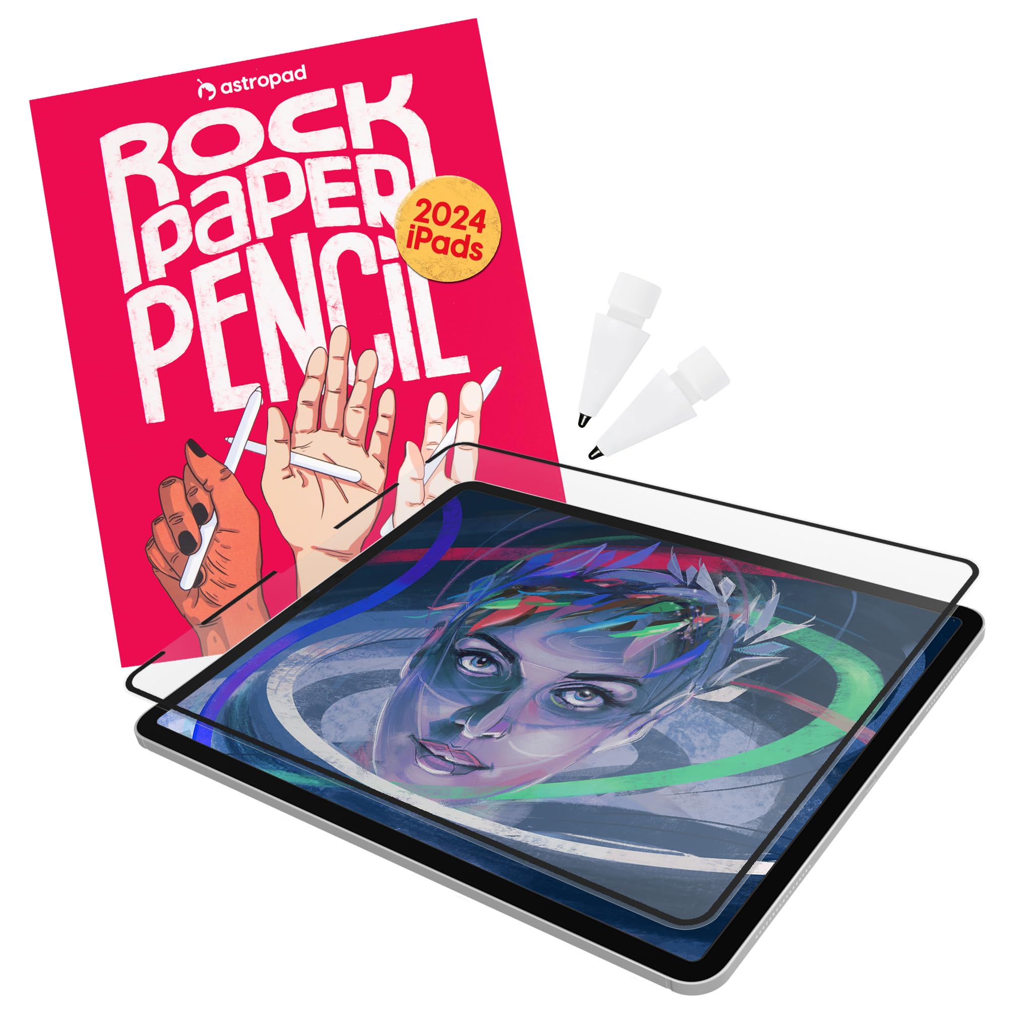 Astropad Rock Paper Pencil 2   Paper Screen Protector For Ipad Pro 11 Inch (M4, 2024) + Apple Pencil Tips Replacement 2 Pack   A