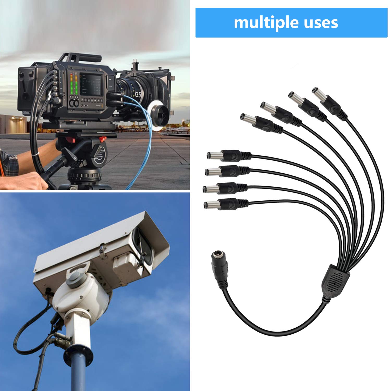 Saisn Dc Power Y Splitter Cable 1 Female To 8 Male Plug For Cctv Camera (1 To 8)