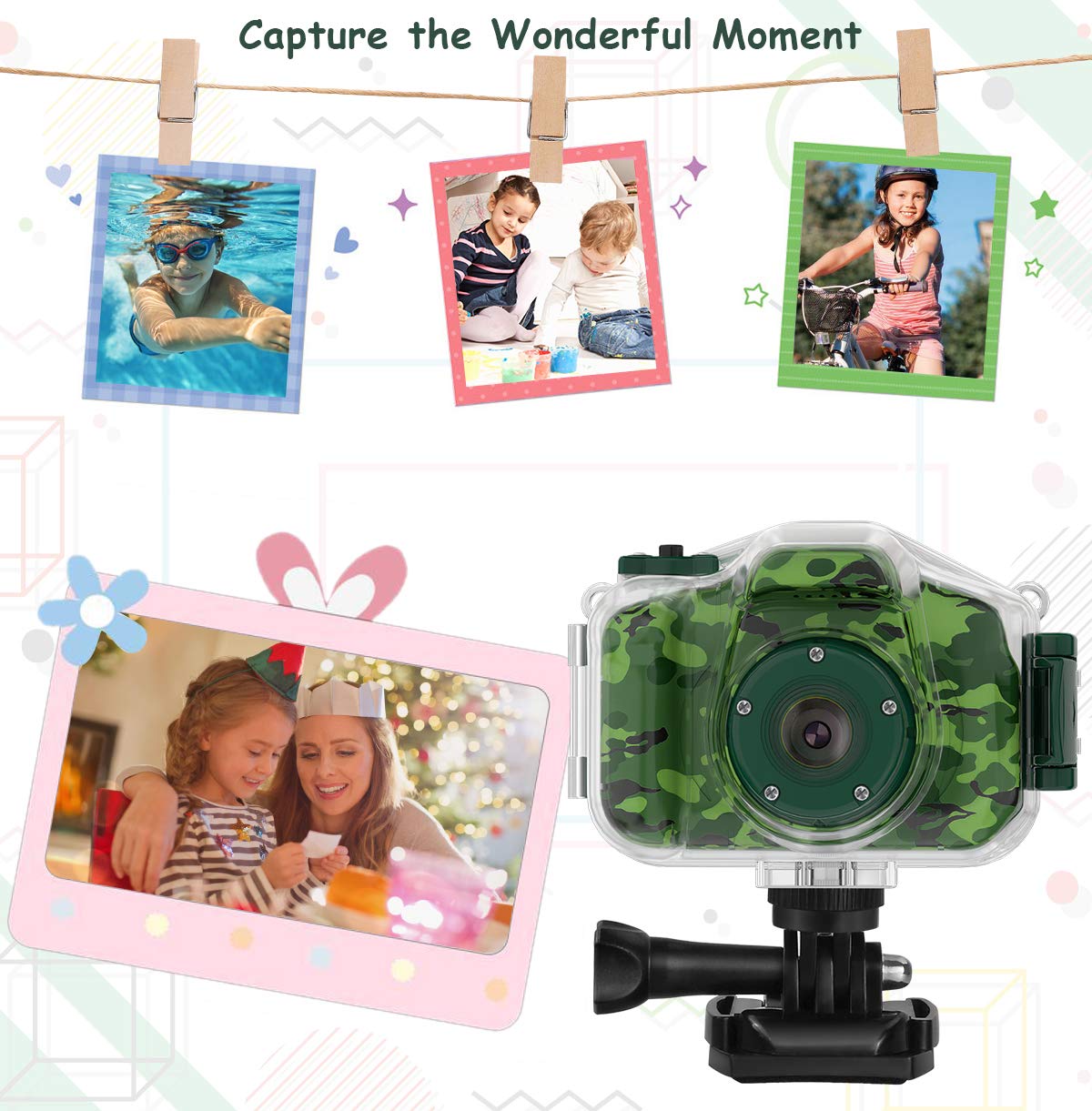 Deker Waterproof Camera For Kids, Christmas Birthday Gifts For Boys Girls 3 12 Year Old, Mini Hd Toddler Digital Video Children