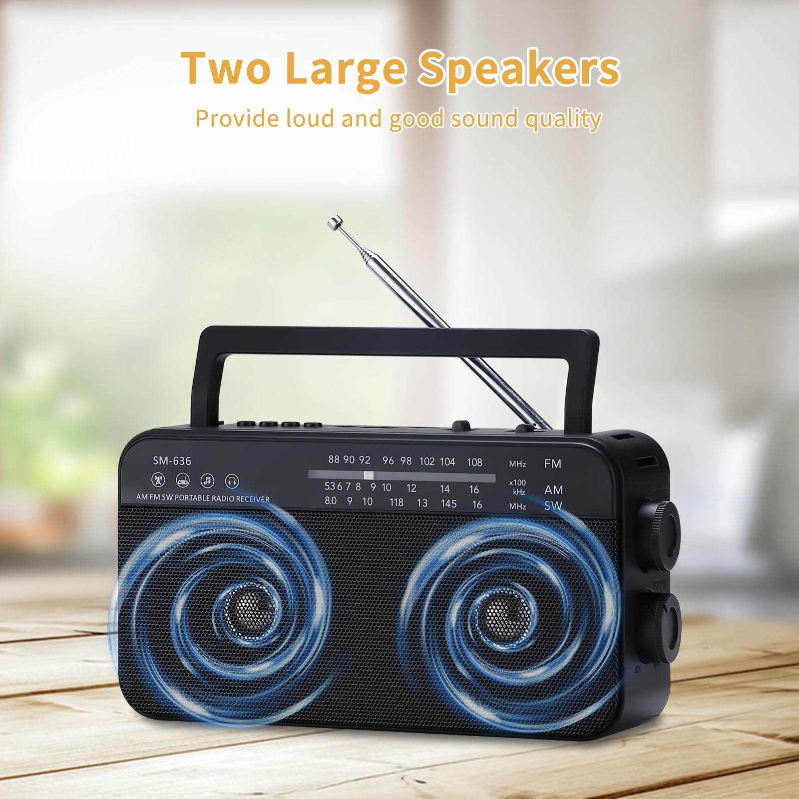 Semier Portable Am Fm Shortwave Radio With Bluetooth Speaker Plug In Wall, 3X D Cell Batteries Or Ac Power Transistor Radio With 2 Tone Mode, Double Loud Speakers, Support Aux/Usb/Tf Card Play