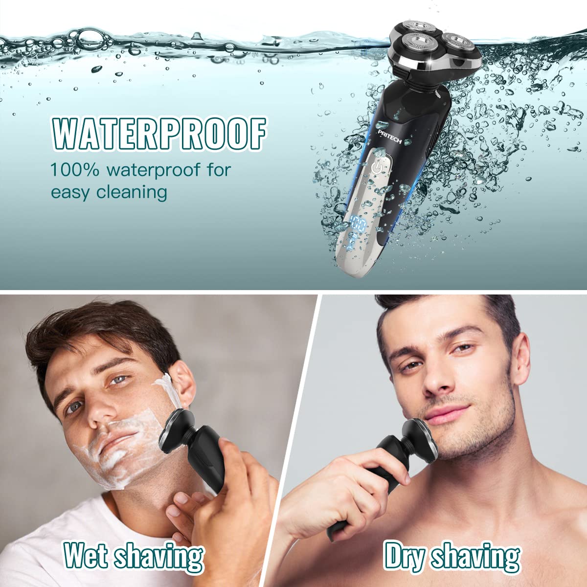 Electric Shaver For Men, Electric Razor For Men, Rechargeable Waterproof Wet Dry Cordless Razor
