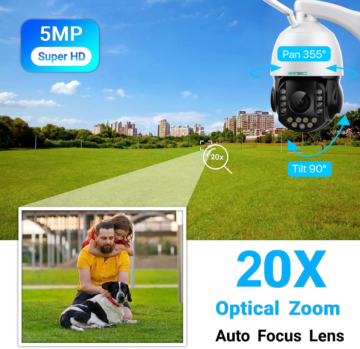 Sv3C Ptz Security Ip Camera Outdoor, 20X Optical Zoom 5Mp Dual Band 2.4G 5Ghz Wifi Home Cameras Support Onvif, Rtsp Browser View