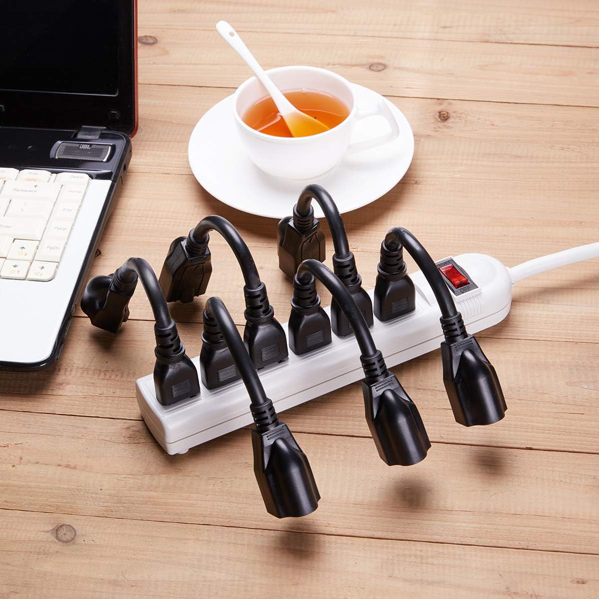 Miady Short Power Extension Cord Outlet Saver, 16Awg/13A, 3 Prong (10 Pack, Black, 8 Inch)