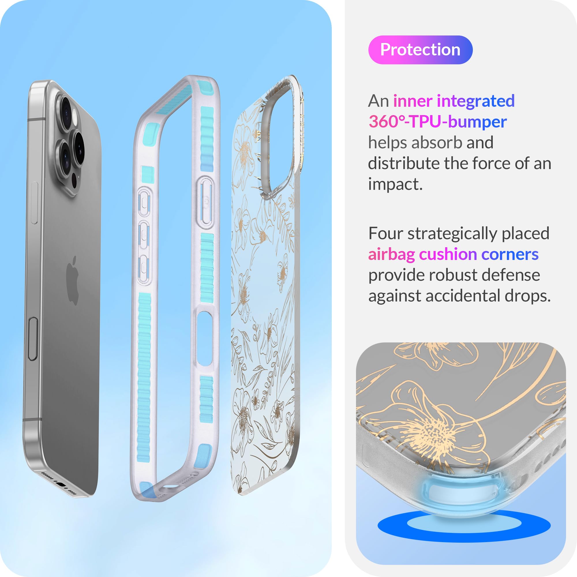 Lonli Hue   For Iphone 16 Pro Max Case   Gold Floral Phone Case   [360 Shock Absorbent Bumper]   Cute, Unique And Aesthetic Phon