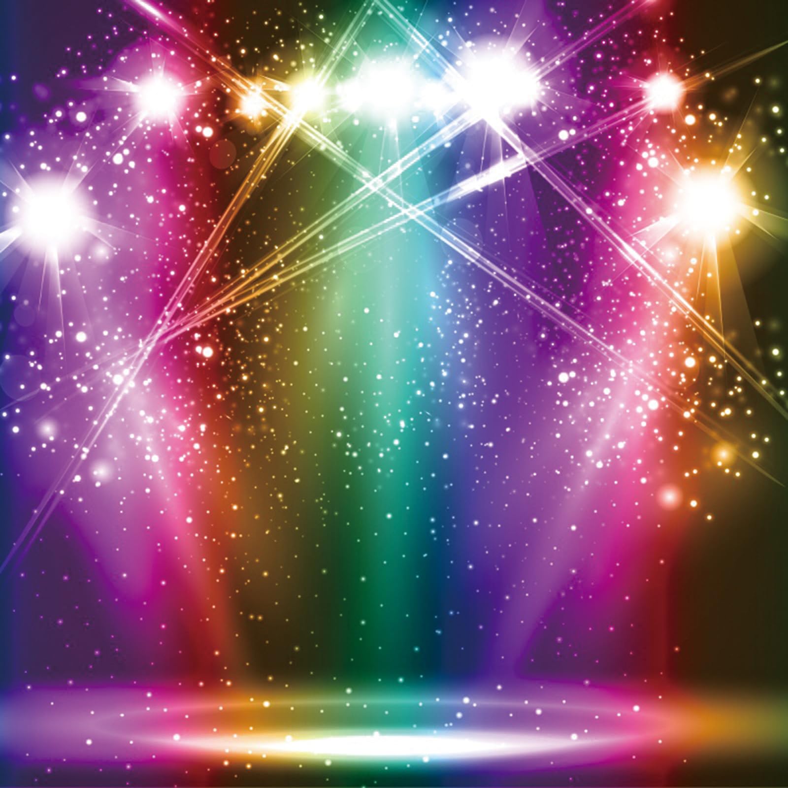 Yongfoto 8X8Ft Rainbow Color Stage Backdrop Glitter Sparkle Purple Pink Orange Green Spot Light Photography Background Birthday