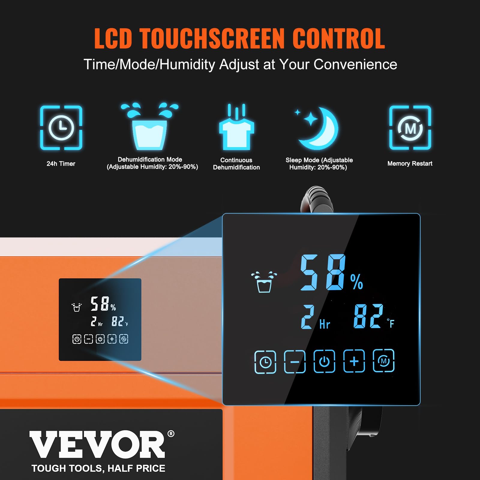 Vevor 156 Pints Commercial Dehumidifier With Drain Hose For Crawl Spaces, Basements Warehouse & Job Sites, Large Capacity Dehumi