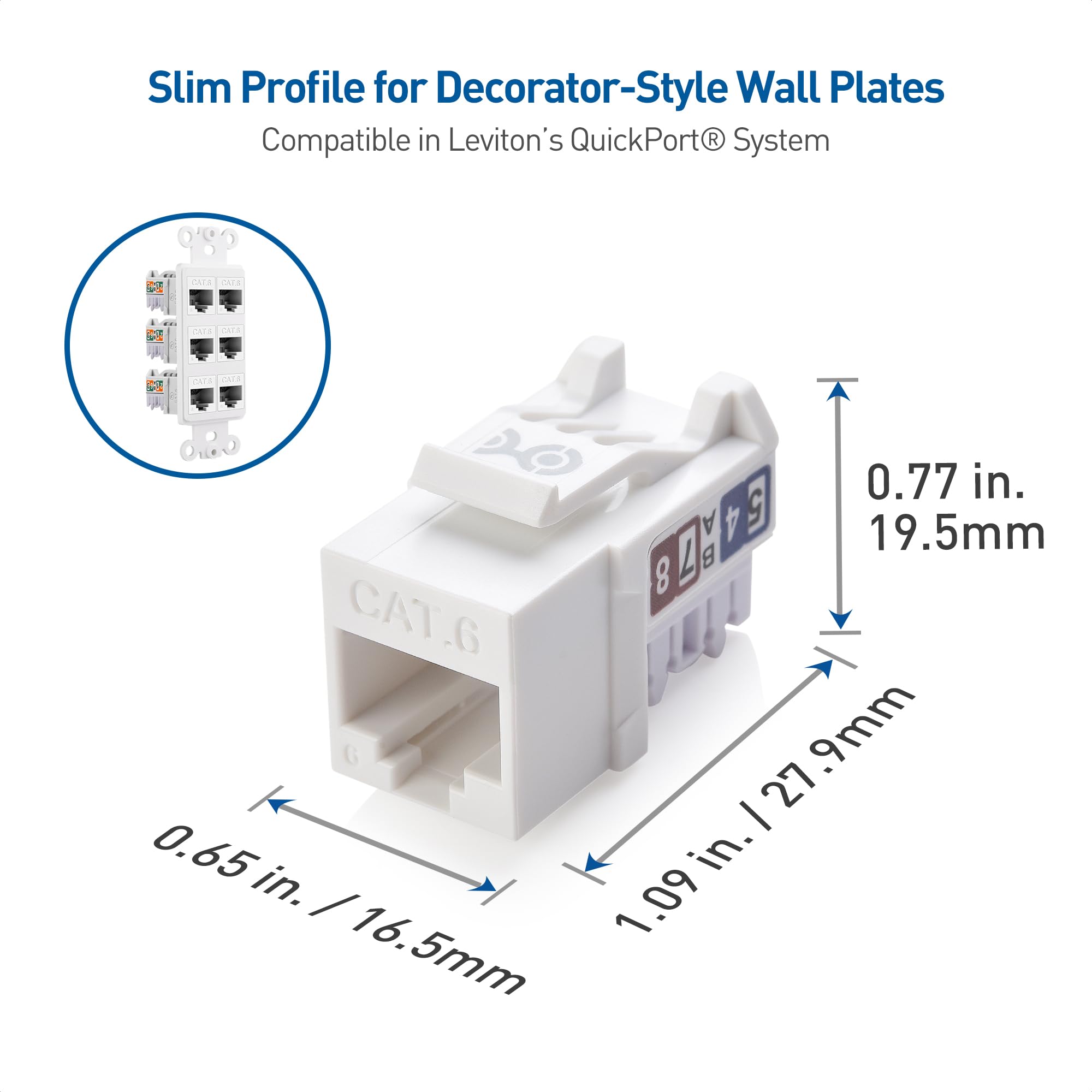 Cable Matters [UL Listed] 25 Pack 10Gbps Rapid Install Cat6 Keystone Jacks, Slim Profile Ethernet Keystone Jack, RJ45 Keystone Jack with Punch Down Stand, White (Model 180070)
