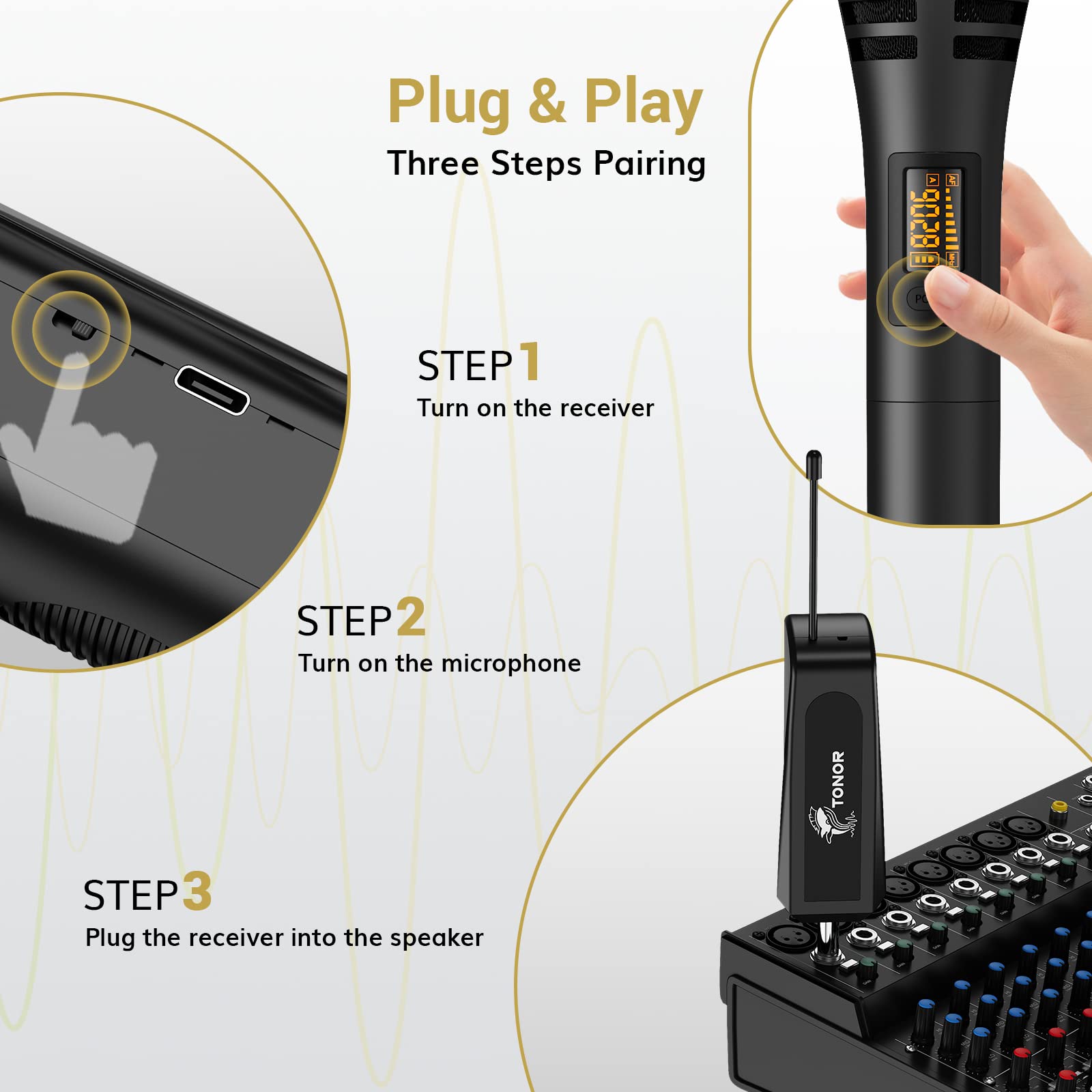 Tonor Wireless Microphones, Uhf Handheld Cordless Dynamic Mic With Rechargeable Receiver, Microfonos Inalambricos Microfono For