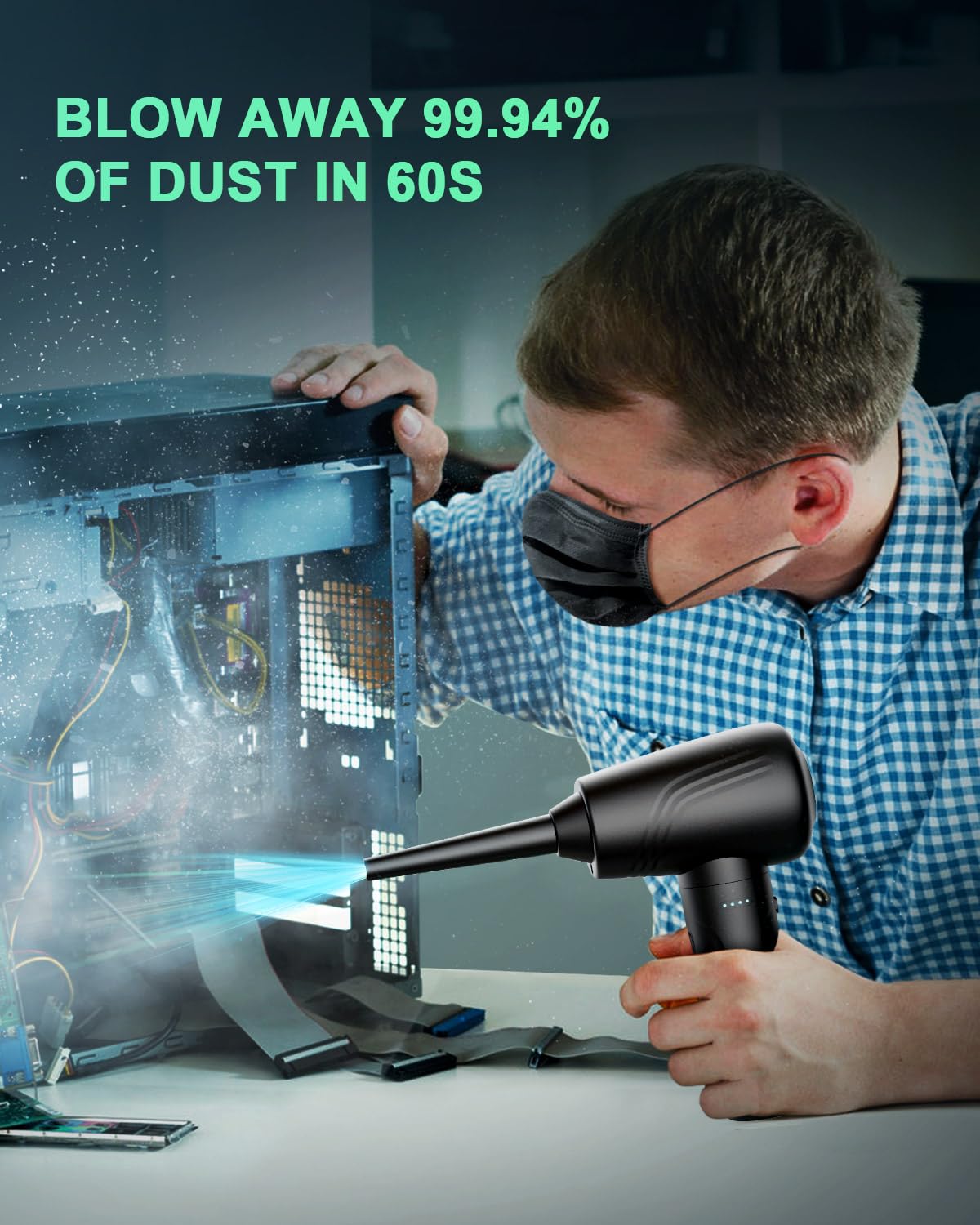 Bankky 11 In 1 Compressed Air Duster, 3 Gear Adjustable 120000 Rpm Electric Air Duster With Led Light, Reusable No Canned Keyboa