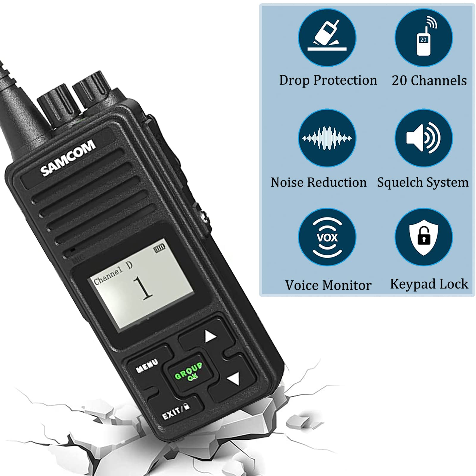 Samcom Fpcn10A Two Way Radios Long Range, 3000Mah Rechargeable Long Standby Walkie Talkies For Adults, Programmed Commercial Handheld Uhf 2 Way Radios With Earpiece, Group Talk Dual Ptt, 3 Pcs