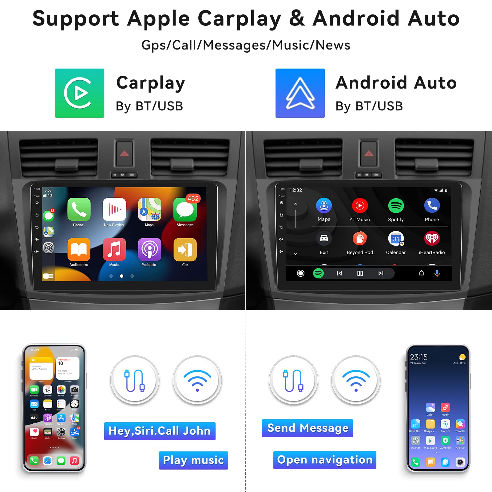 [2+64G] Android 13 Car Stereo For Mazda 3 2009 2013 With Wireless Carplay&Android Auto,9 Inch Car Radio Touch Screen Car Audio With Gps Wifi Bluetooth Fm/Rds Radio Backup Camera Swc Dual Usb/Aux In
